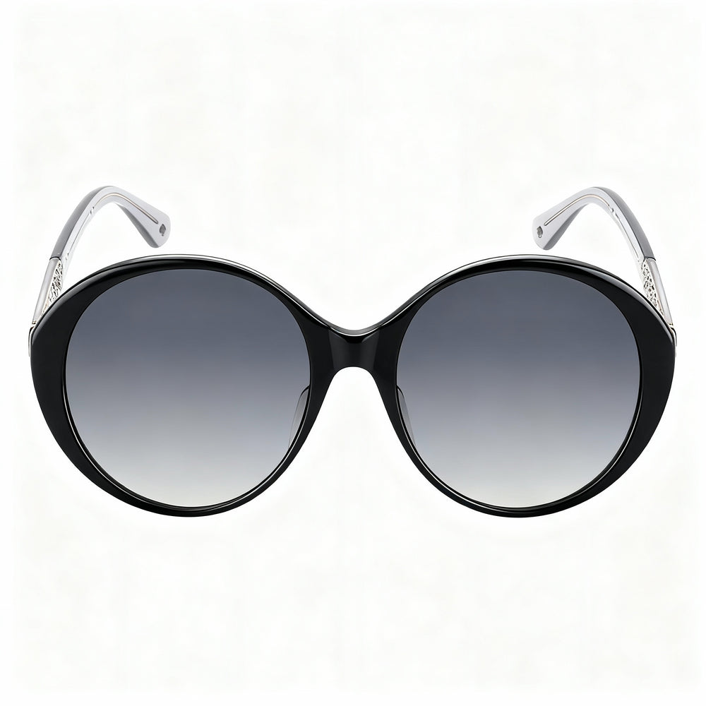 kate spade new york ODETTA Women's Black Acetate Round Sunglasses with Grey Gradient Lenses 100% UV Protection 58-19-140