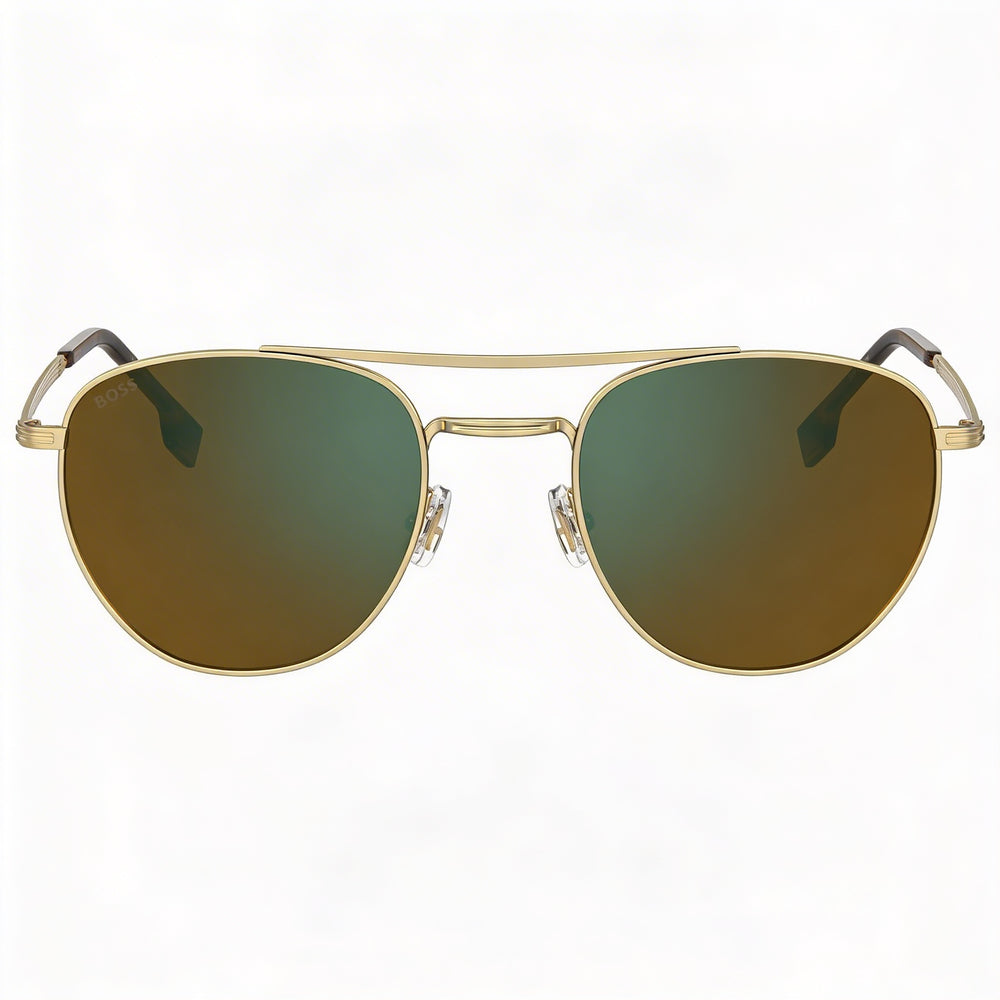 Gafas de sol Hugo Boss modernas de acero inoxidable negro dorado para mujer con lentes verdes, 100 % protección UV, 53 mm
