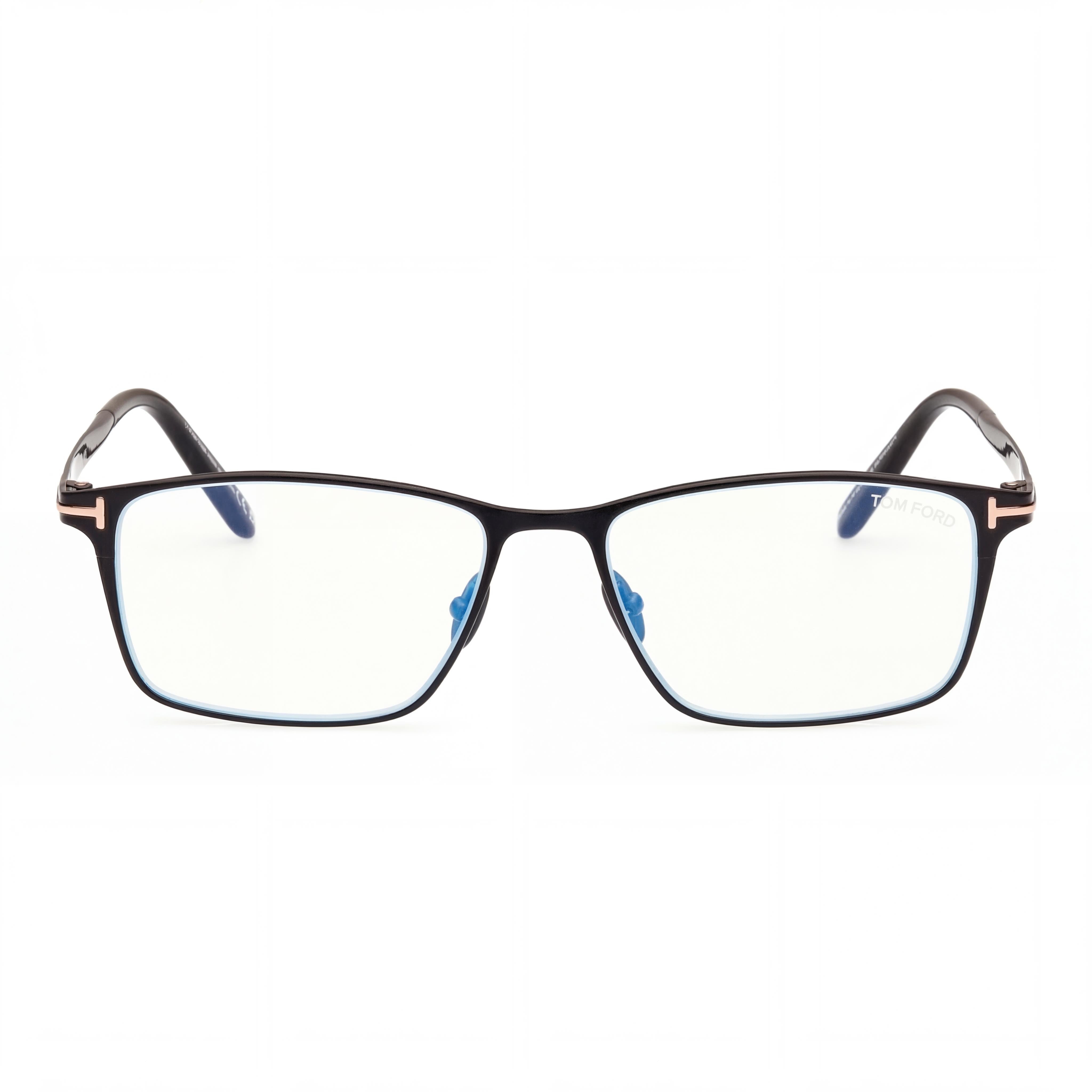 Tom Ford FT5935-B Gafas rectangulares de titanio con bloqueo de luz azul para hombre Montura negra brillante 54 mm, Photo 2