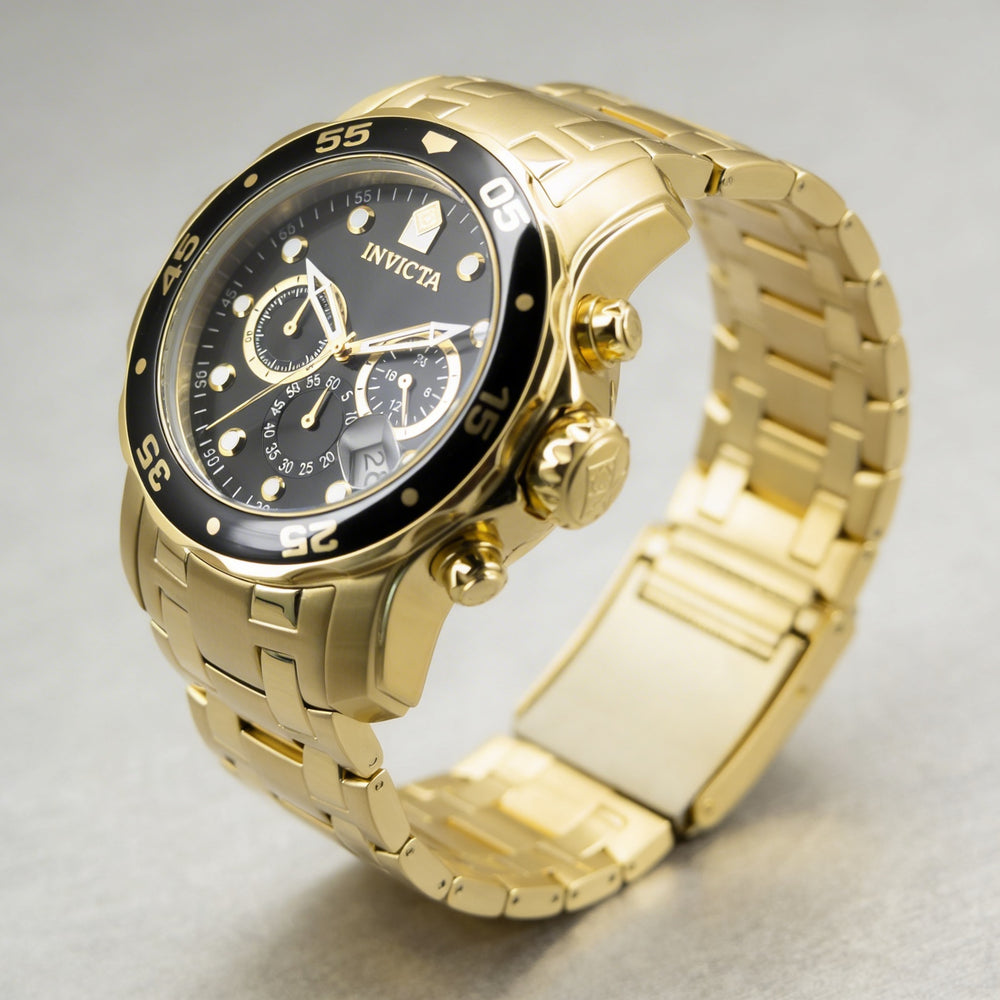 Reloj deportivo Invicta Diving Sport para hombre, de acero inoxidable dorado y negro, con cronógrafo luminoso, resistente al agua hasta 200 m, 48 mm
