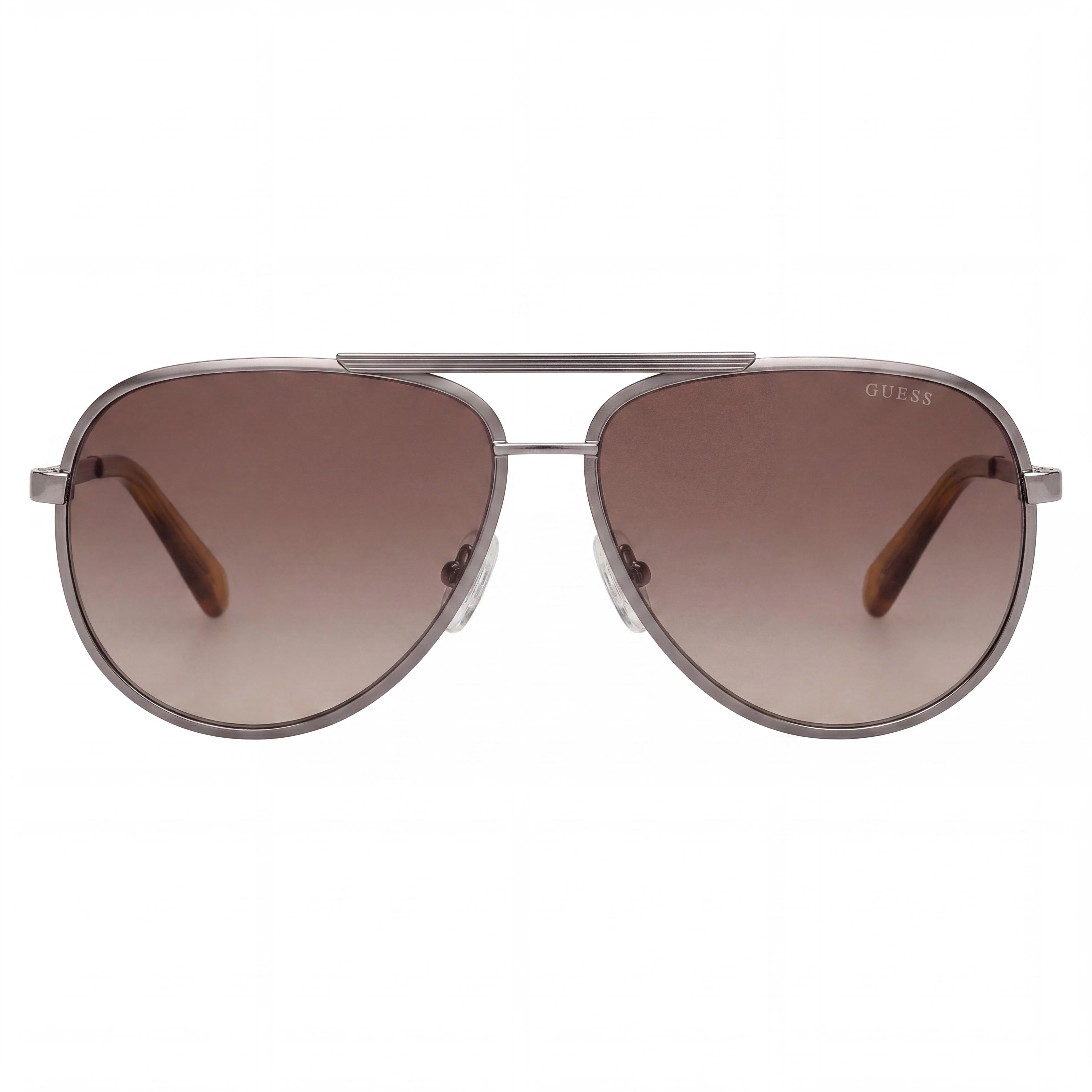 Gafas de sol de aviador GUESS para mujer con montura metálica a rayas, Gunmetal satinado brillante, Lentes marrones degradadas, 61-14-145, Photo 2