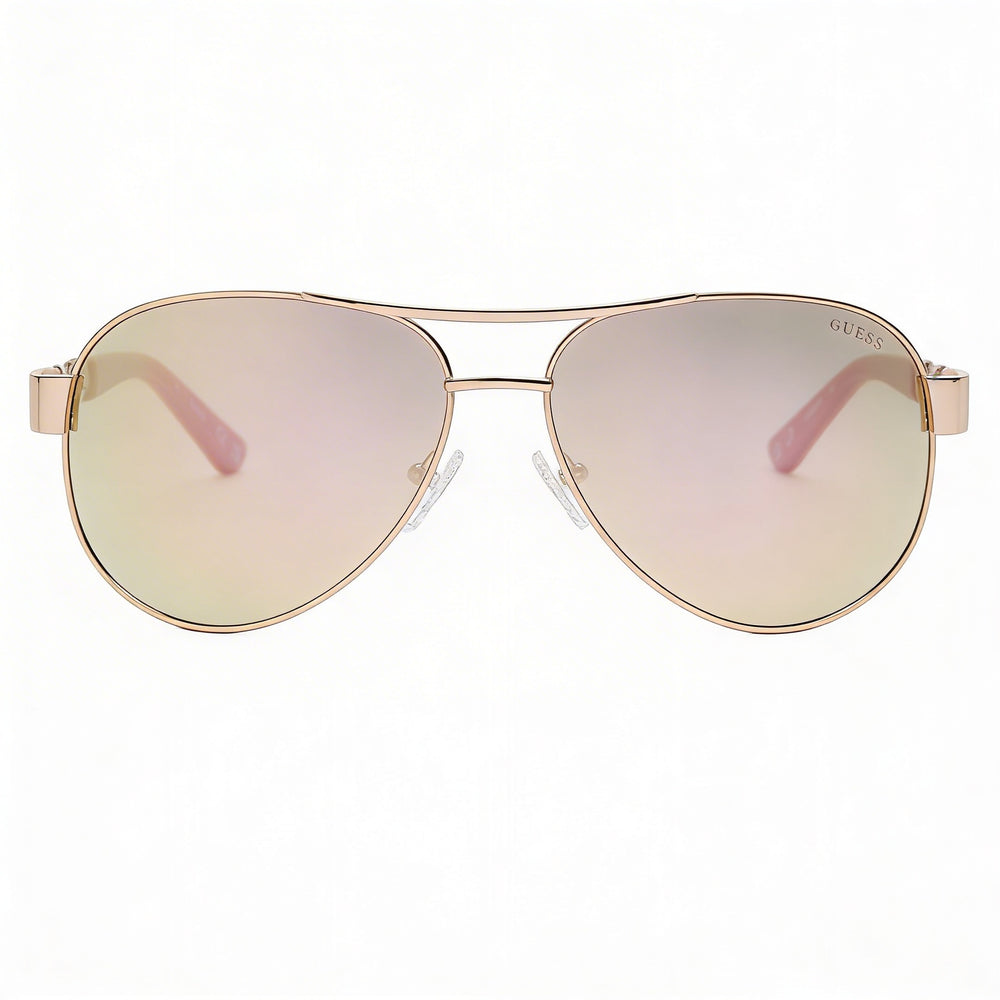 Gafas de sol GUESS Gu00174 para mujer, de metal, con protección UV 100 %, montura oro rosa, espejo marrón, 60 mm