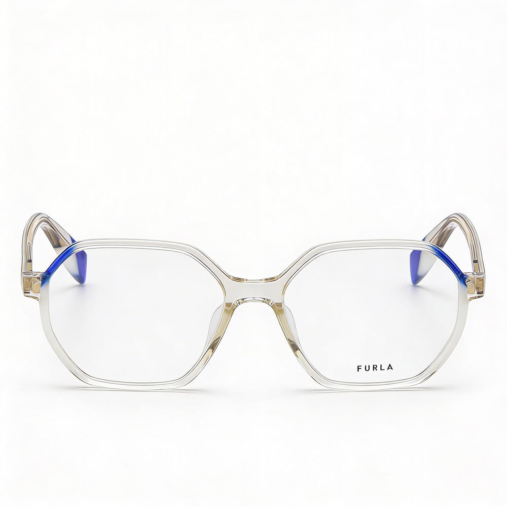 Furla Classic Women's Optical Frames with Shiny Transparent Beige Acetate Frame Material, 53mm Lens Width
