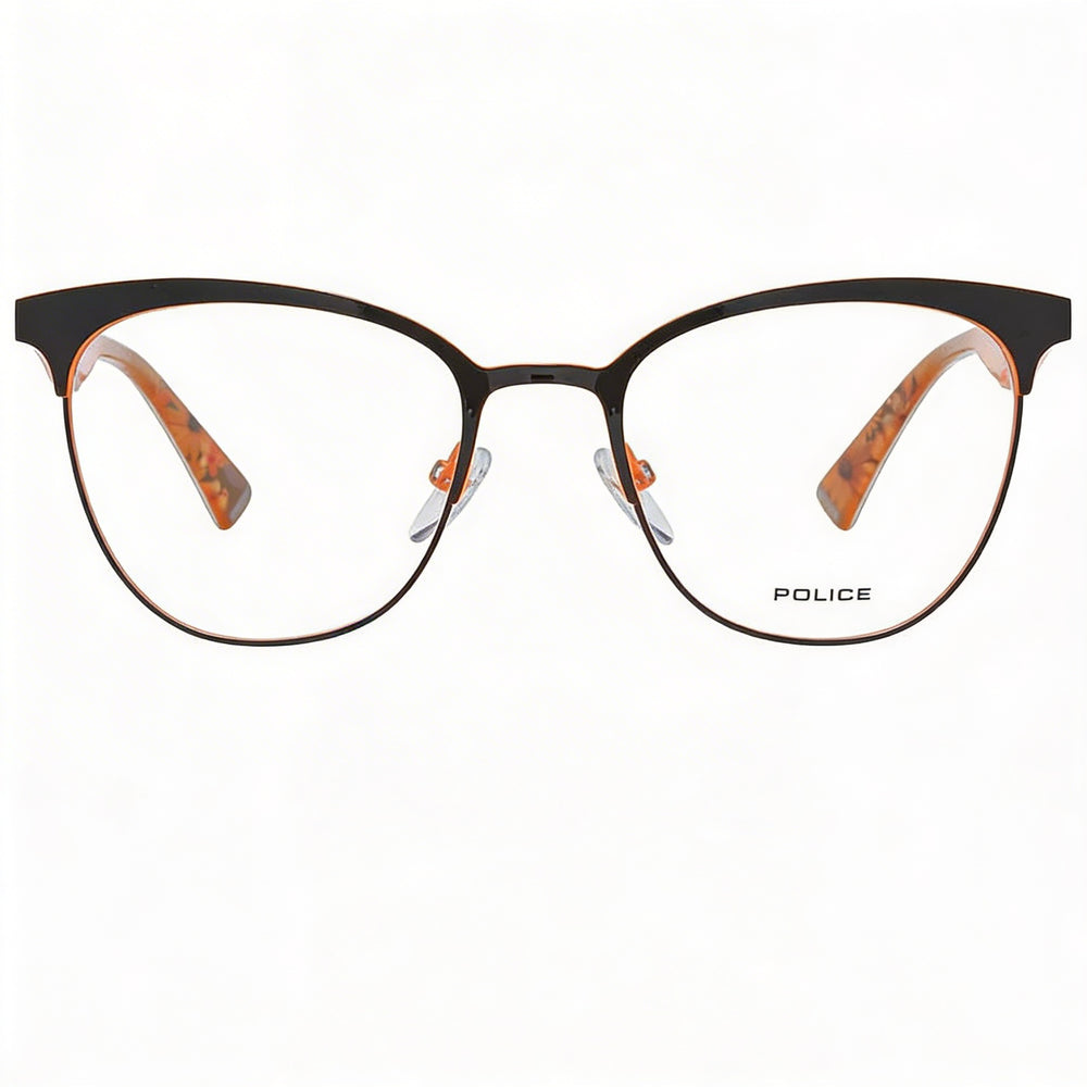 POLICE Classic Women's Metal Eyeglasses Brown with Orange Parts Clear Lens 51mm
