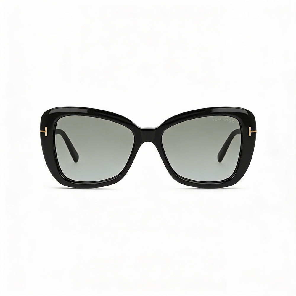 Gafas de sol Tom Ford Maeve para mujer, diseño mariposa de policarbonato negro, protección UV con degradado ahumado, 55 mm