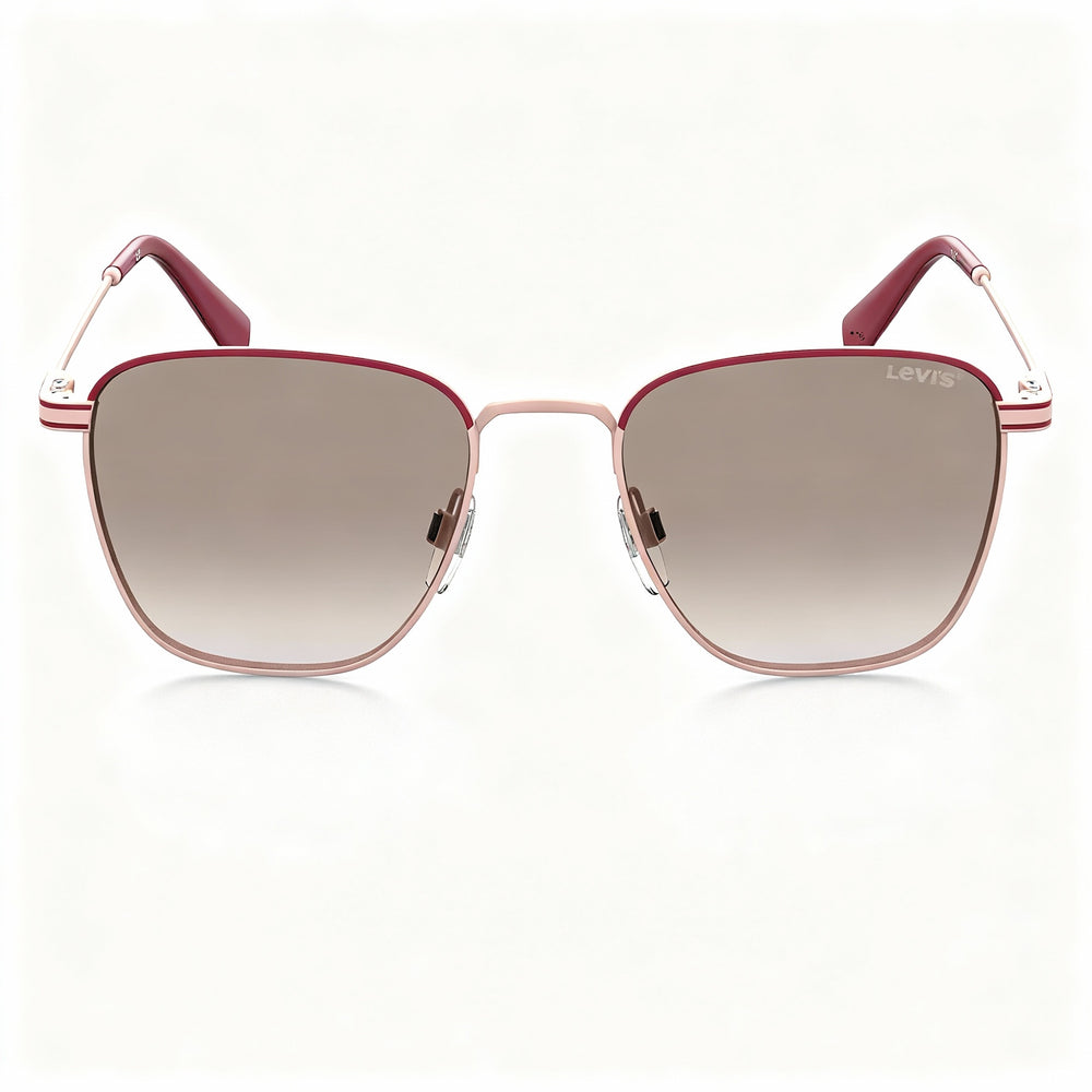 Levi's 1016 Rectangular Unisex Sunglasses, Stainless Steel, Burgundy Pink Frame, Brown Gradient Lens, 52-19-145