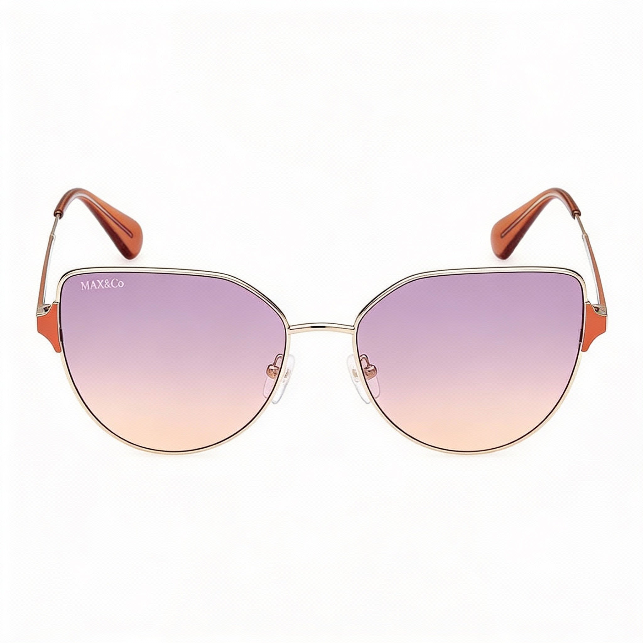 Max & Co. Modern Women's Gold Metal Frame Sunglasses with Gradient Gold Mirror Purple Lenses, UV Protected, 57mm, Photo 2
