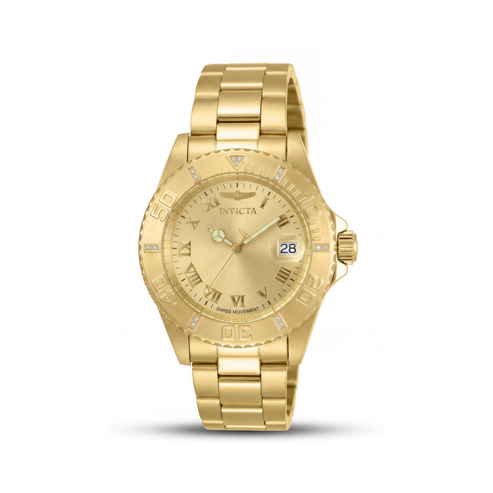 Invicta 12820 Pulsera Unisex Acero Inoxidable Enchapado en Oro de 18k Bisel de Diamantes Cuarzo 200M RM Reloj de 40mm
