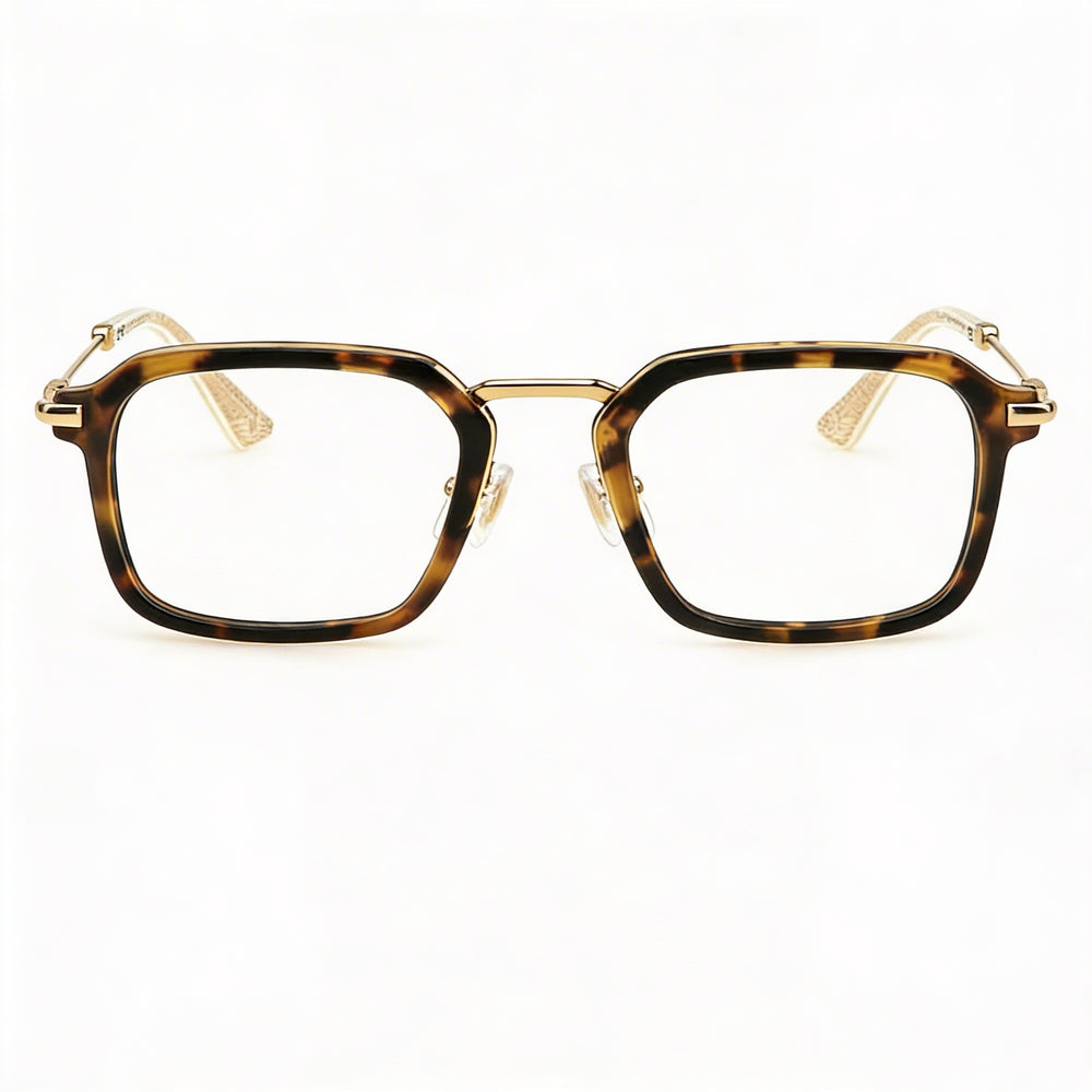 Montura de gafas Police Casual para hombre, de metal dorado rosa, con lentes transparentes, ancho de lente de 50 mm, puente de 21 mm y patillas de 145 mm.