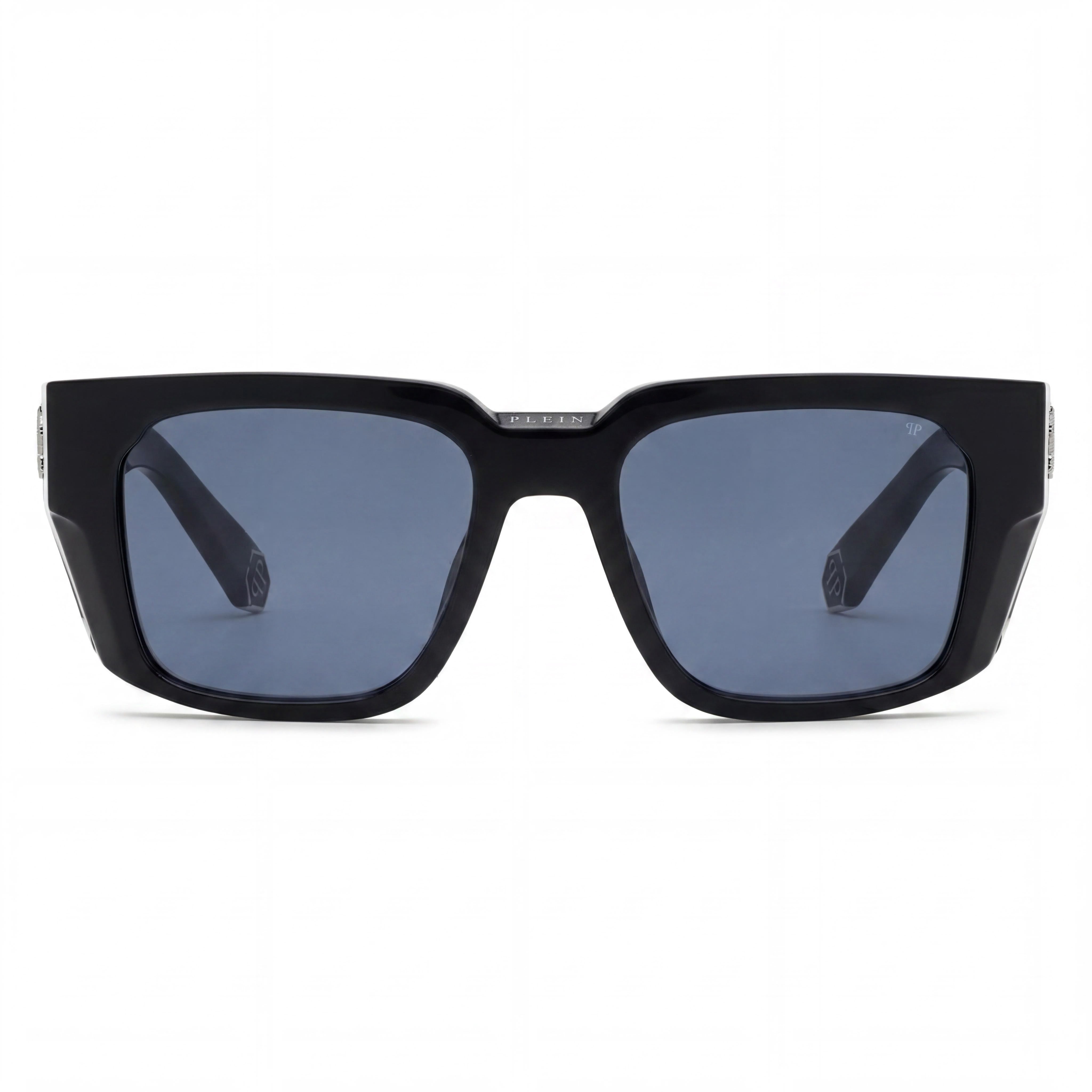Philipp Plein Spp130m Men's Shiny Black Cellulose Acetate Frame Sunglasses with Blue Lenses and UV Protection 54-19-135, Photo 2