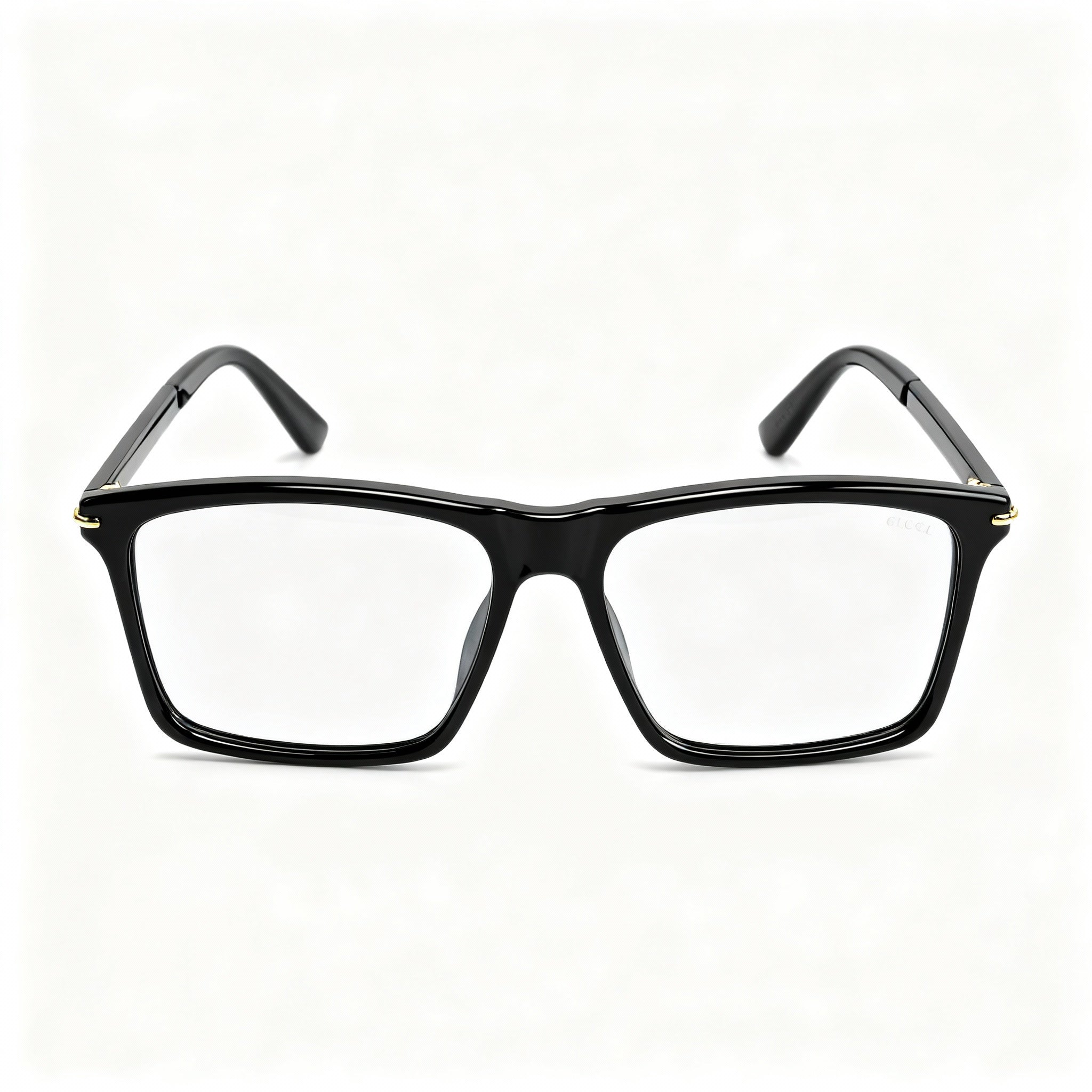 Gucci GG1445O Men's Rectangle Acetate Eyeglass Frames Black Gold, Clear Customisable Lens, 56-17-145