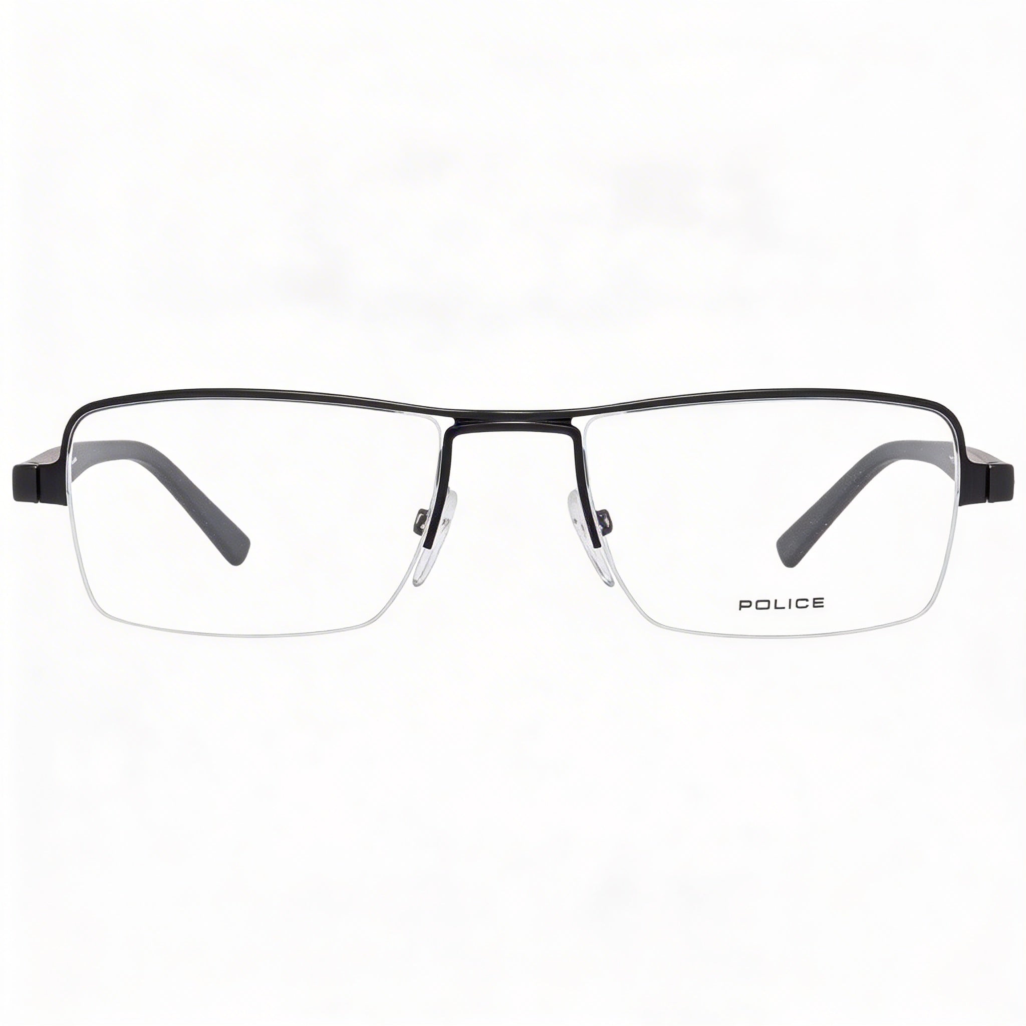 Police Modern Unisex Black Acetate + Metal Rectangle Semi Rimless Frame Eyeglasses with Clear Polycarbonate Lenses 52, Photo 1