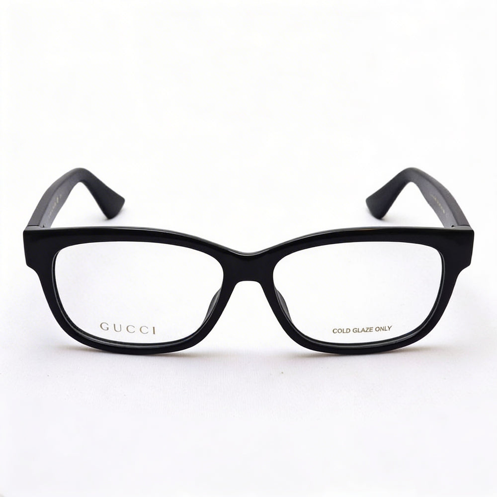 Gucci GG1341O Women's Full Rim Square Plastic Frame Clear Lens Eyeglasses Black Gold-Logo 55mm