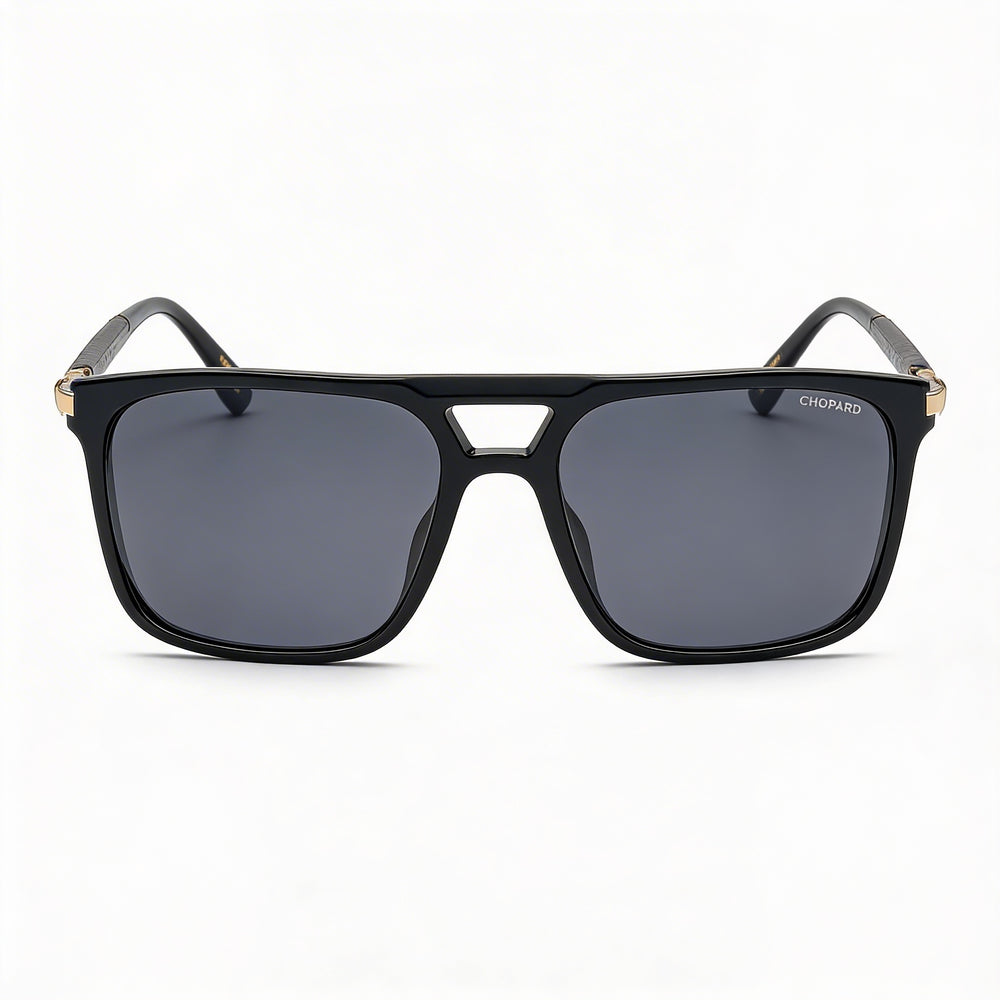 Chopard Sch311 Men's Shiny Black Acetate-Metal Sunglasses with Smoke Lenses, UV Protection, 59mm