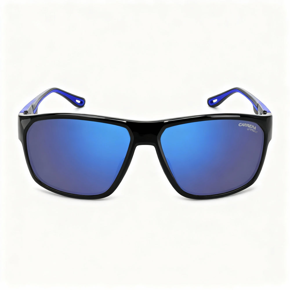 Gafas de sol informales Carrera 4018/S para hombre | Montura de poliamida ecológica azul y negra | Lentes de policarbonato multicapa no polarizado azul | 63 mm
