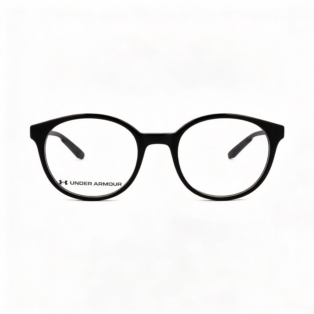 Gafas unisex modernas Under Armour con montura de acetato negro y lentes negras no polarizadas de 50 mm de ancho.