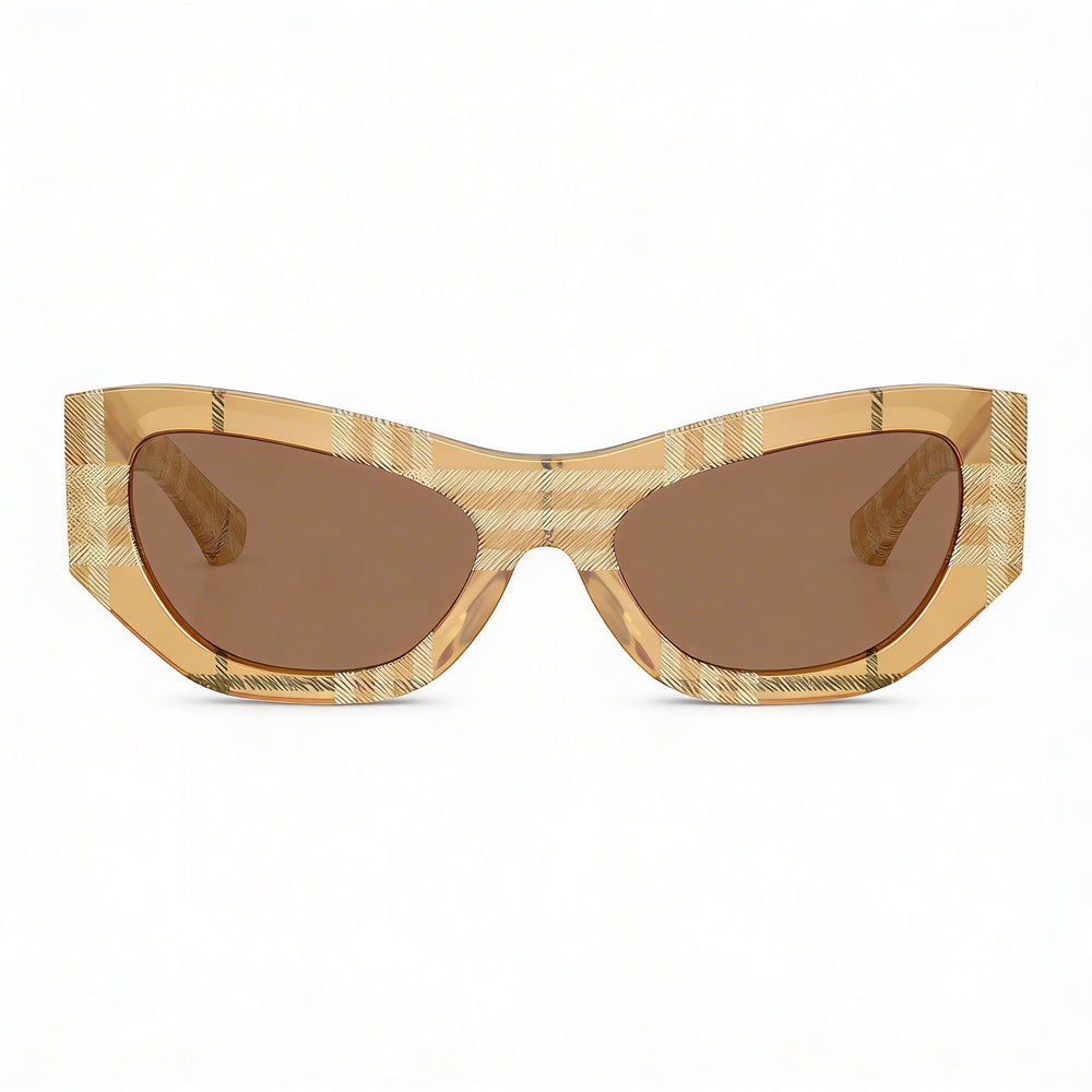 BURBERRY Modern Unisex Sunglasses, Beige Frame, Check Beige Non-Polarized Lenses (19mm Bridge, 145mm Temple)