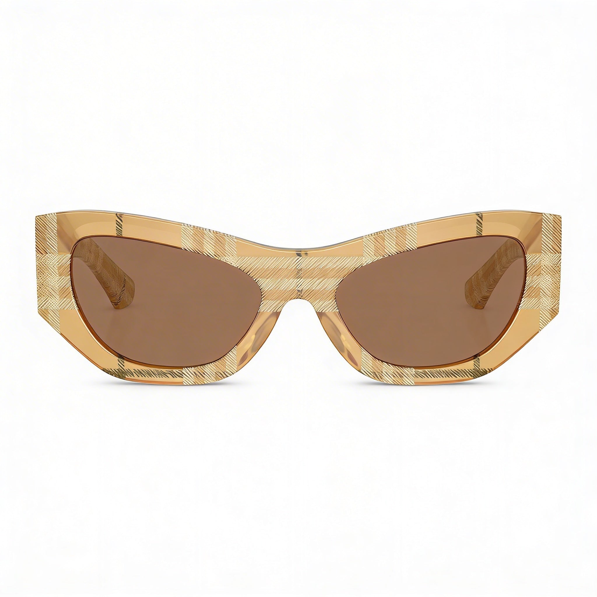 BURBERRY Modern Unisex Sunglasses, Beige Frame, Check Beige Non-Polarized Lenses (19mm Bridge, 145mm Temple), Photo 2