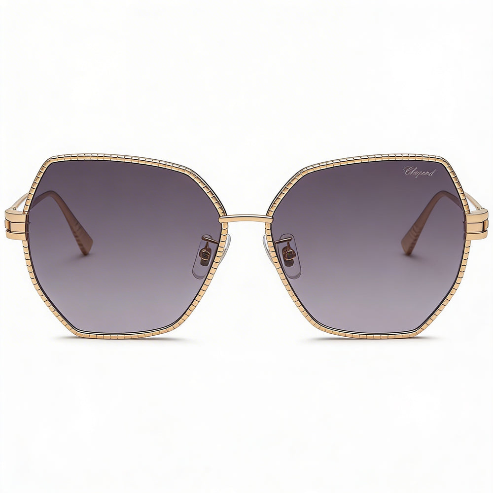 Gafas de sol Chopard Casual para mujer, de titanio, en oro rosa y con lentes ahumadas degradadas, protección UV, 59 mm