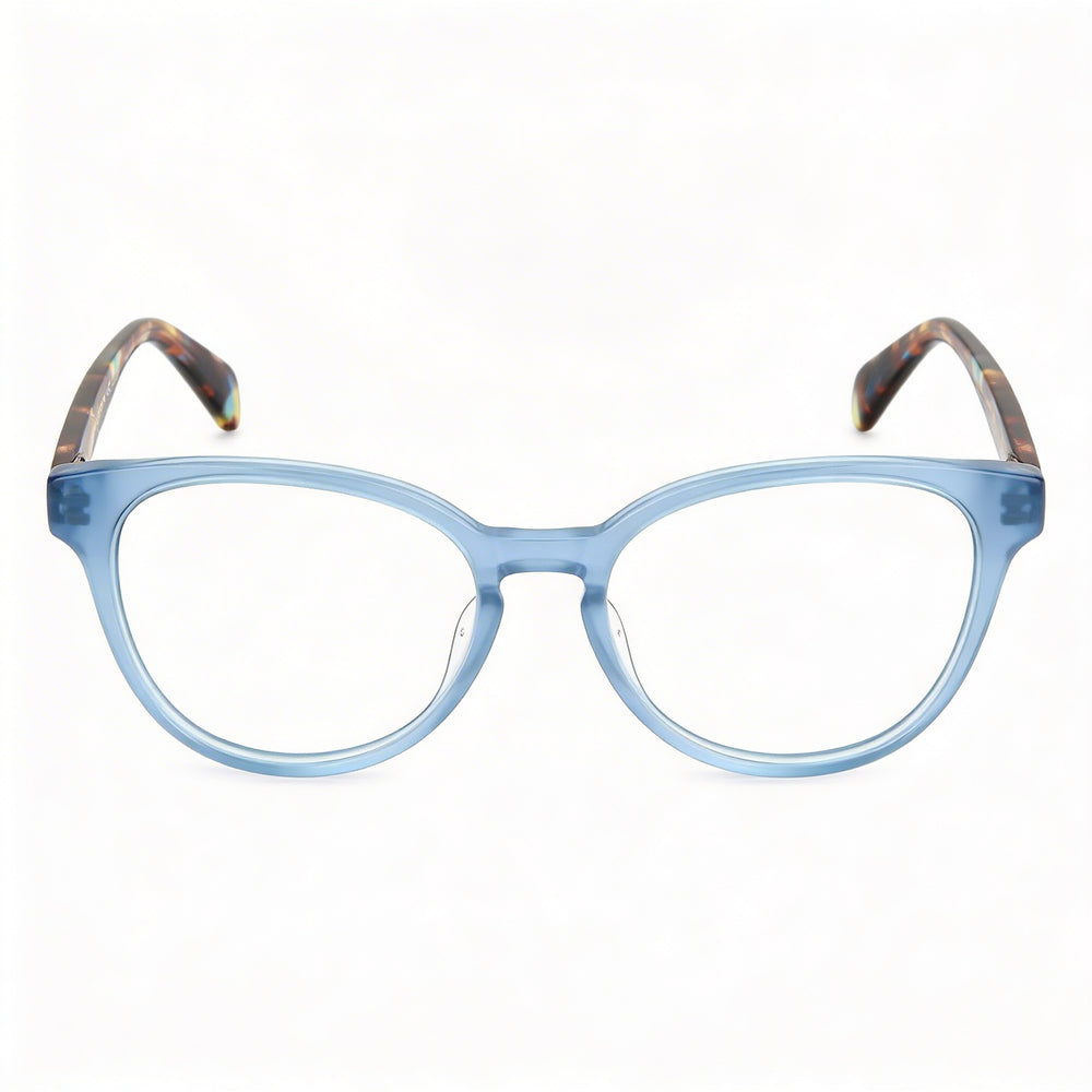 Gafas Rag & Bone para mujer con montura de acetato moderna en azul, lentes de 51 mm de ancho, puente de 18 mm y patillas de 140 mm de largo.