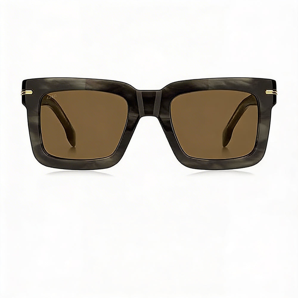 Gafas de sol Hugo Boss Modern para mujer, montura de acetato ecológico en color cuerno gris oscuro marrón, lentes en cuerno gris, protección UV, 51 mm