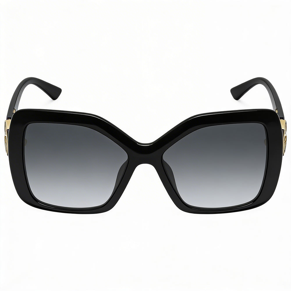 Gafas de sol unisex modernas Gucci con montura negra y lentes negras, puente de 18 mm, patilla de 145 mm