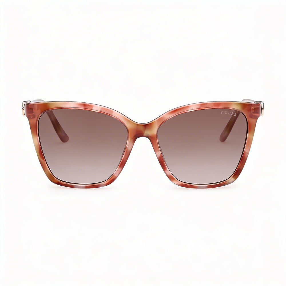 GUESS Contemporary Women's 100% UV Plastic Sunglasses, Light Brown Avana Frame, Gradient Brown Lenses, 56mm