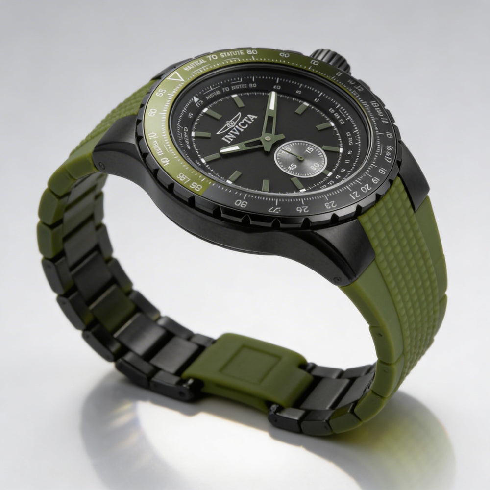 Reloj Invicta Aviator 49323 para hombre, de cuarzo, 50 mm, acero inoxidable, esfera negra, correa de silicona, resistente a 10 ATM