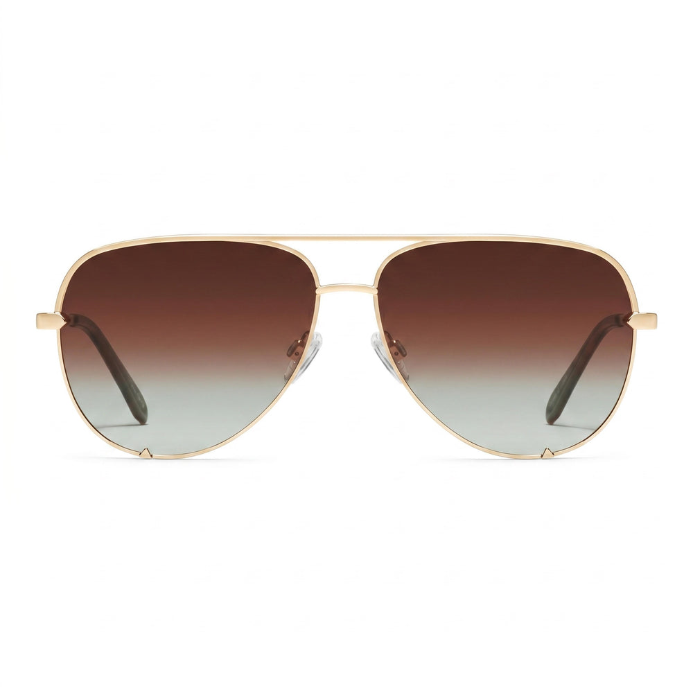 QUAY AUSTRALIA High Key Large Women's Metal Gold Brown Fade Frame Brown Fade Polarized UV Protection Sunglasses