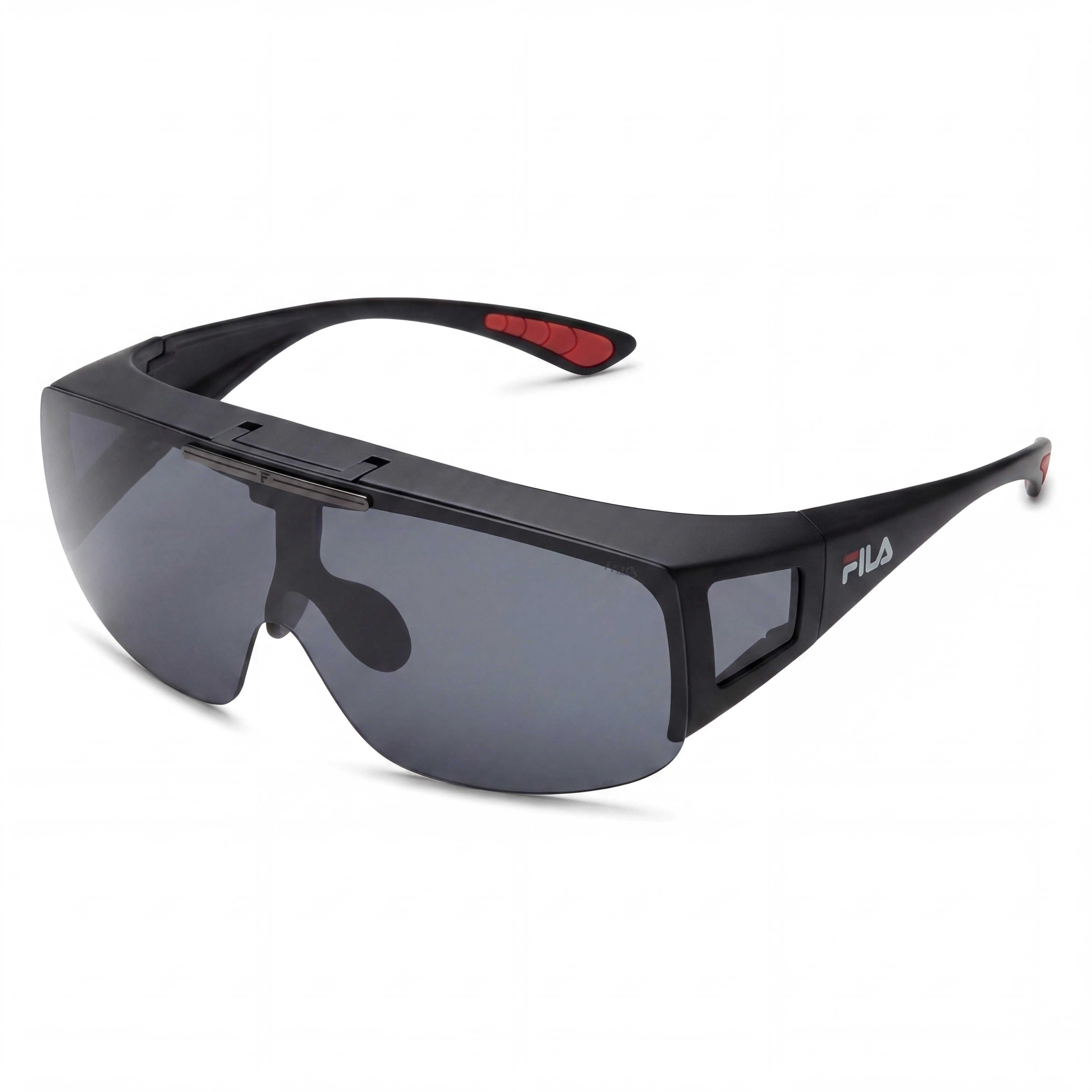 Fila Modern Unisex Matte Black Injected Frame Sunglasses with Non-Polarized Smoke Polycarbonate Lenses & UV Protection, Photo 1