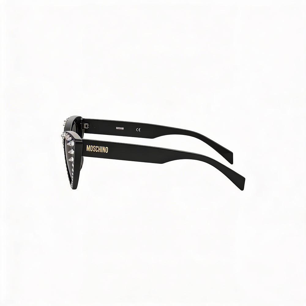 Gafas de sol Moschino Casual para mujer con protección UV, montura de plástico gris oscuro, lentes negras, 52 mm