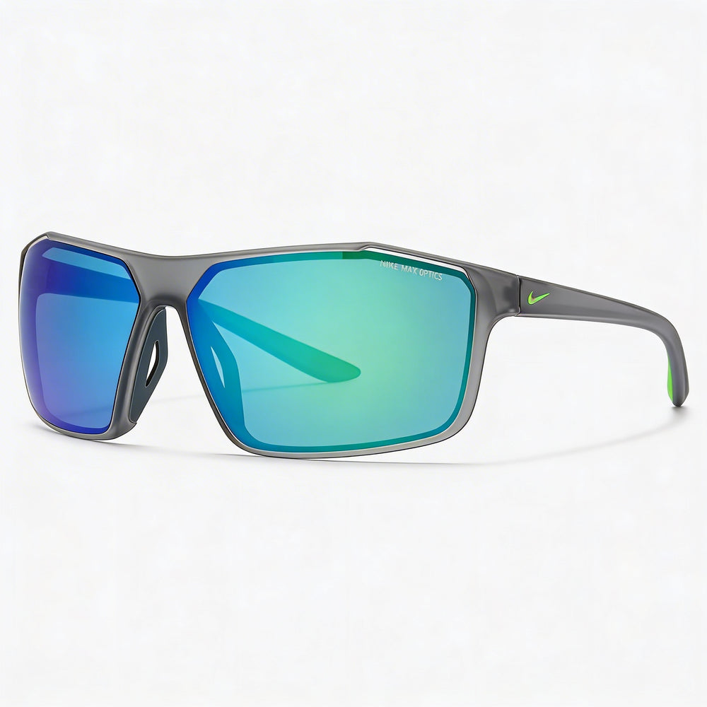 Nike Casual Men's UV Protected Plastic Frame Sunglasses, Matte Dark Grey Green with Blue Multicolor Lenses, 65mm