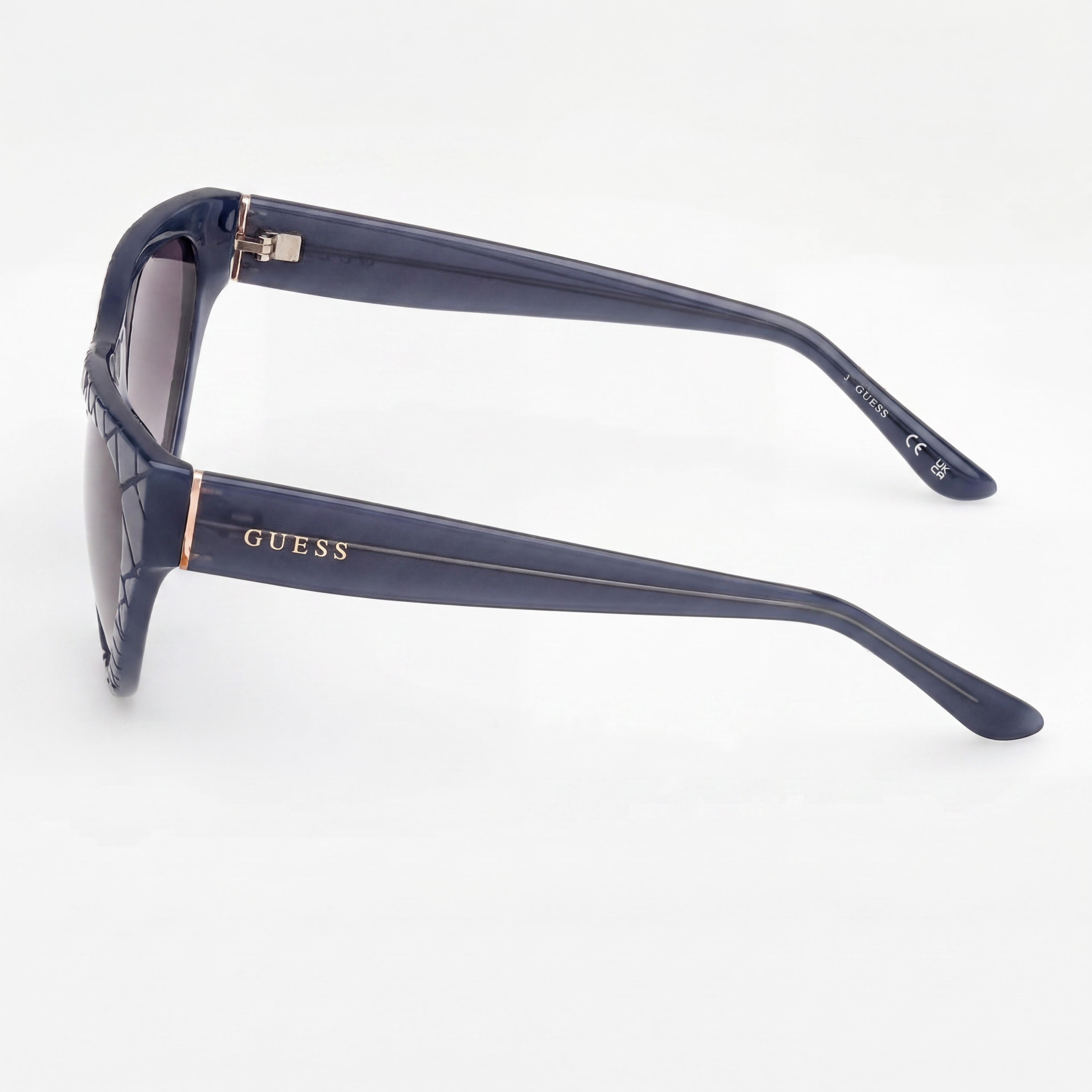 Gafas de sol GUESS modernas para mujer, montura de ojo de gato de plástico azul claro, protección UV, de policarbonato degradado humo, Photo 3