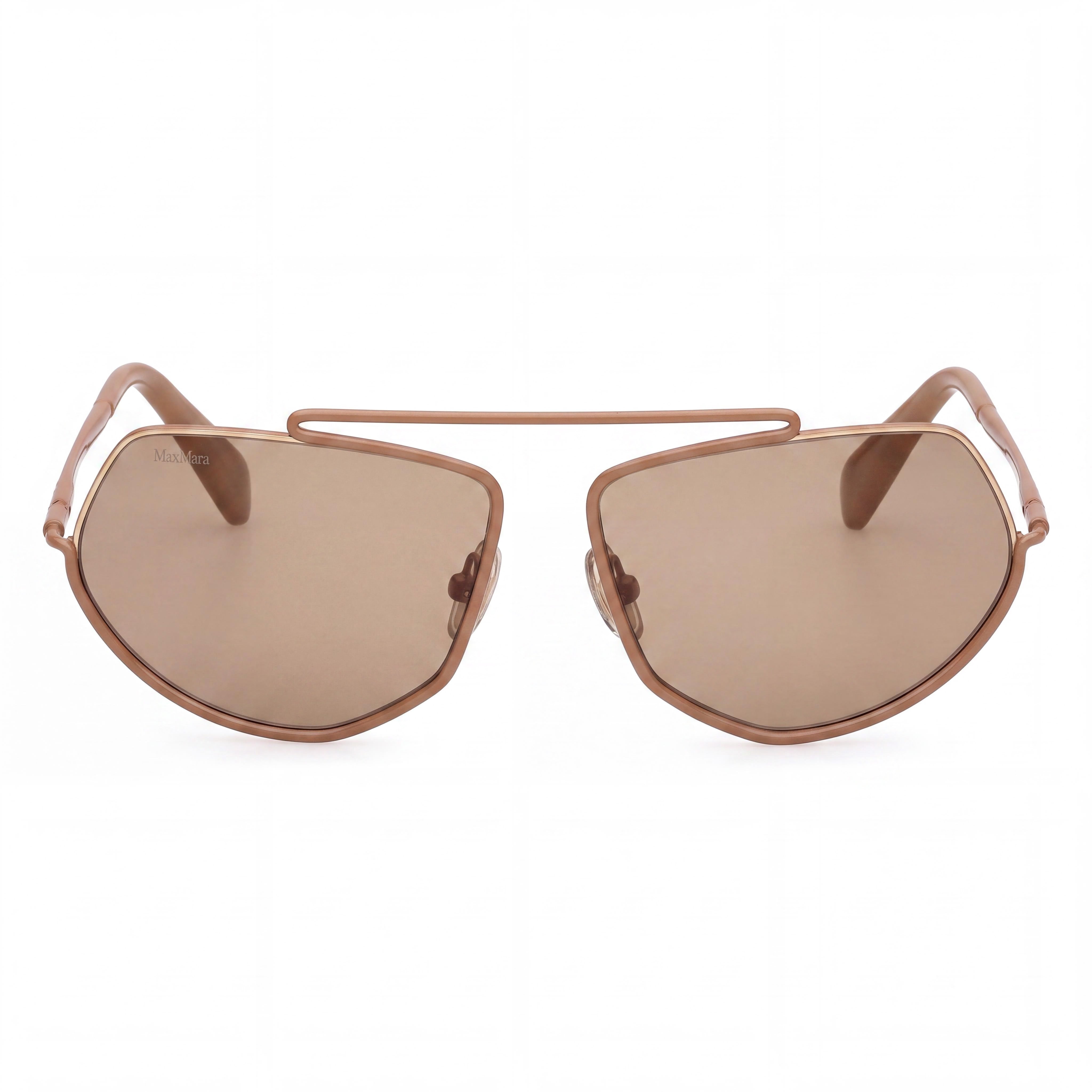 Gafas de sol MaxMara MM0165 para mujer con montura de metal marrón claro brillante y lentes marrones, 60 mm, Photo 2
