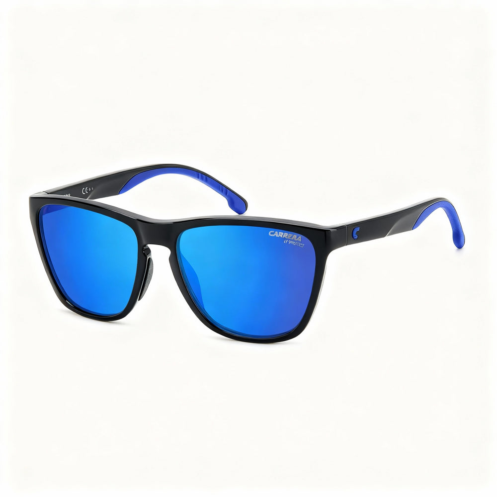Gafas de sol unisex Carrera 8058/S Wayfarers, montura de poliamida negra y azul, lentes negras y azules no polarizadas con protección UV de 56 mm