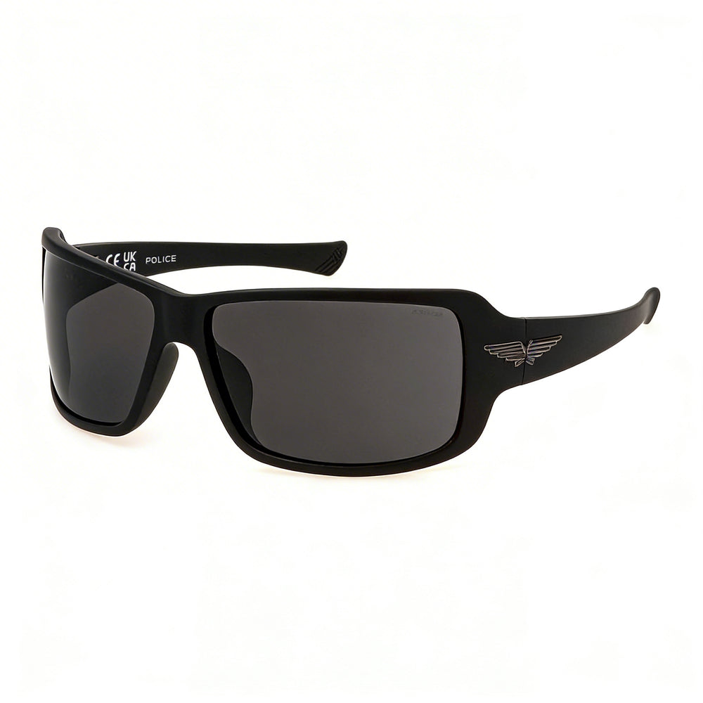 Gafas de sol Police Casual para hombre con montura inyectada, montura negra mate, lentes de policarbonato ahumado, 65-14-115 mm
