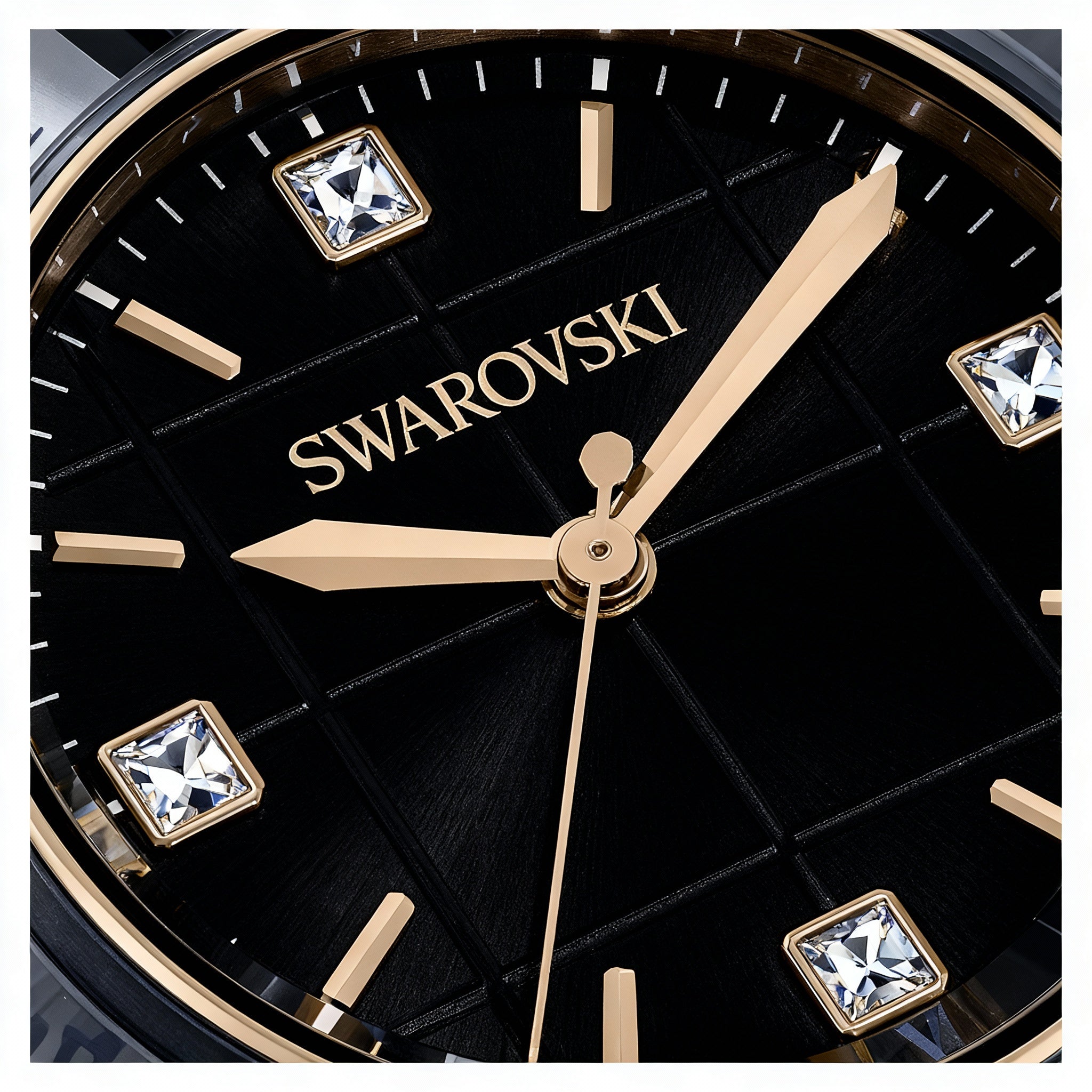 Swarovski Women's Dextera Watch Rose Gold Tone Metal Case & Strap with Black Crystal Face Glow In The Dark 6.25in Strap