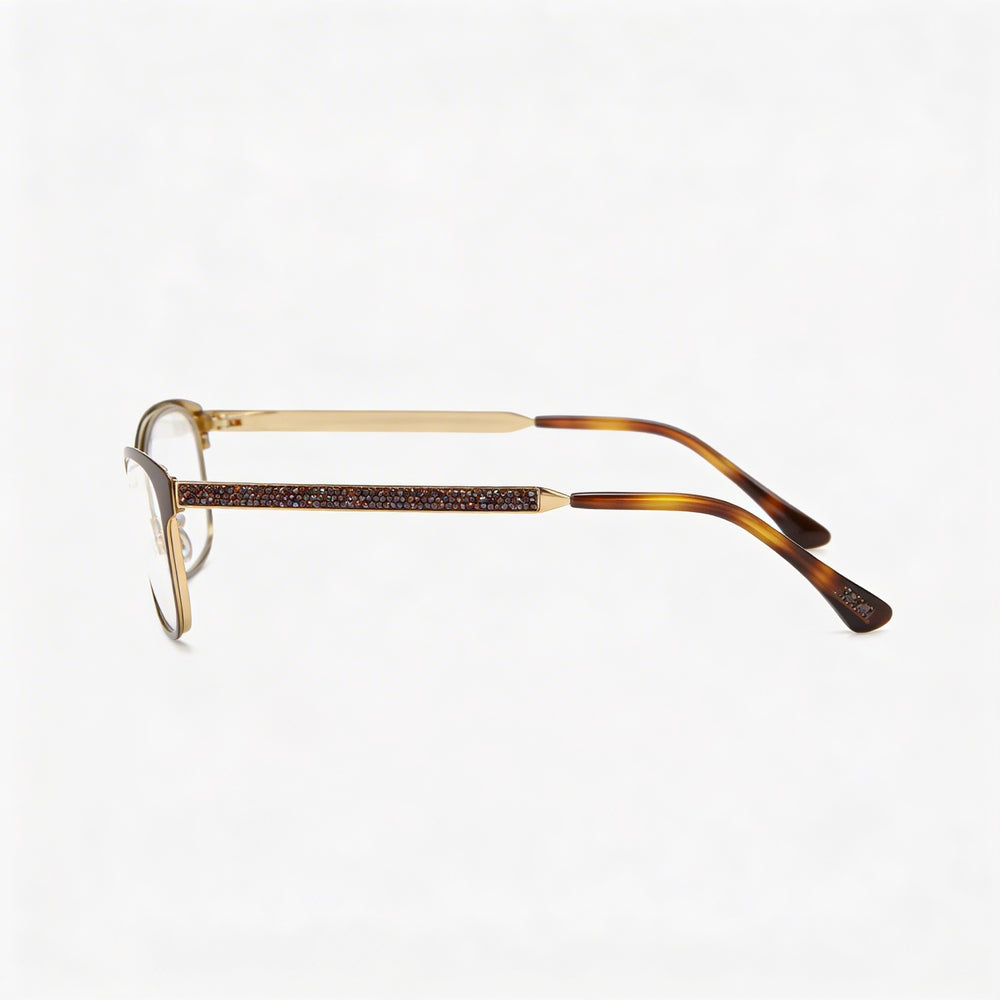 Gafas de Moda Marrones Metálicas para Mujer Jimmy Choo con Cristales Swarovski Lente Transparente Rectangular 54-16-145