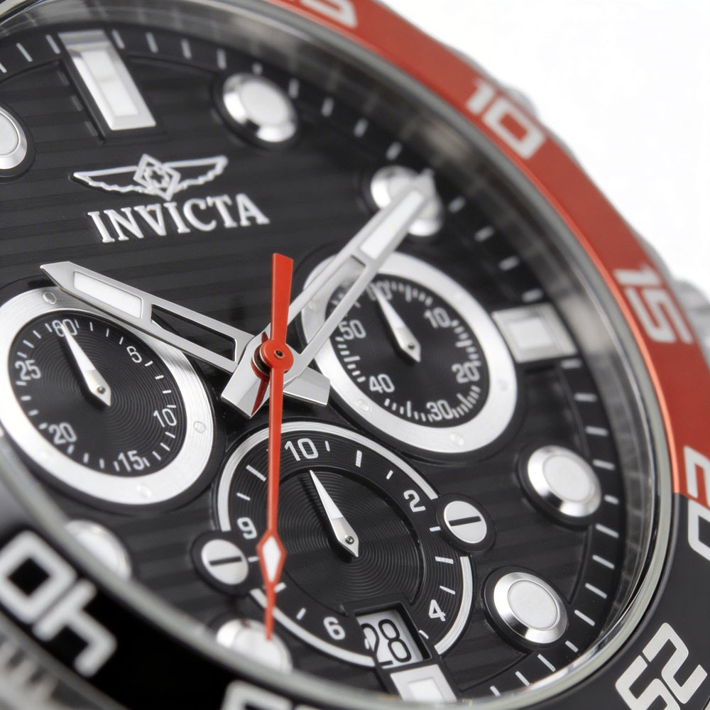 Invicta Men's Pro Diver Chronograph 100m Water Resistant Stainless Steel Watch Black Dial Date