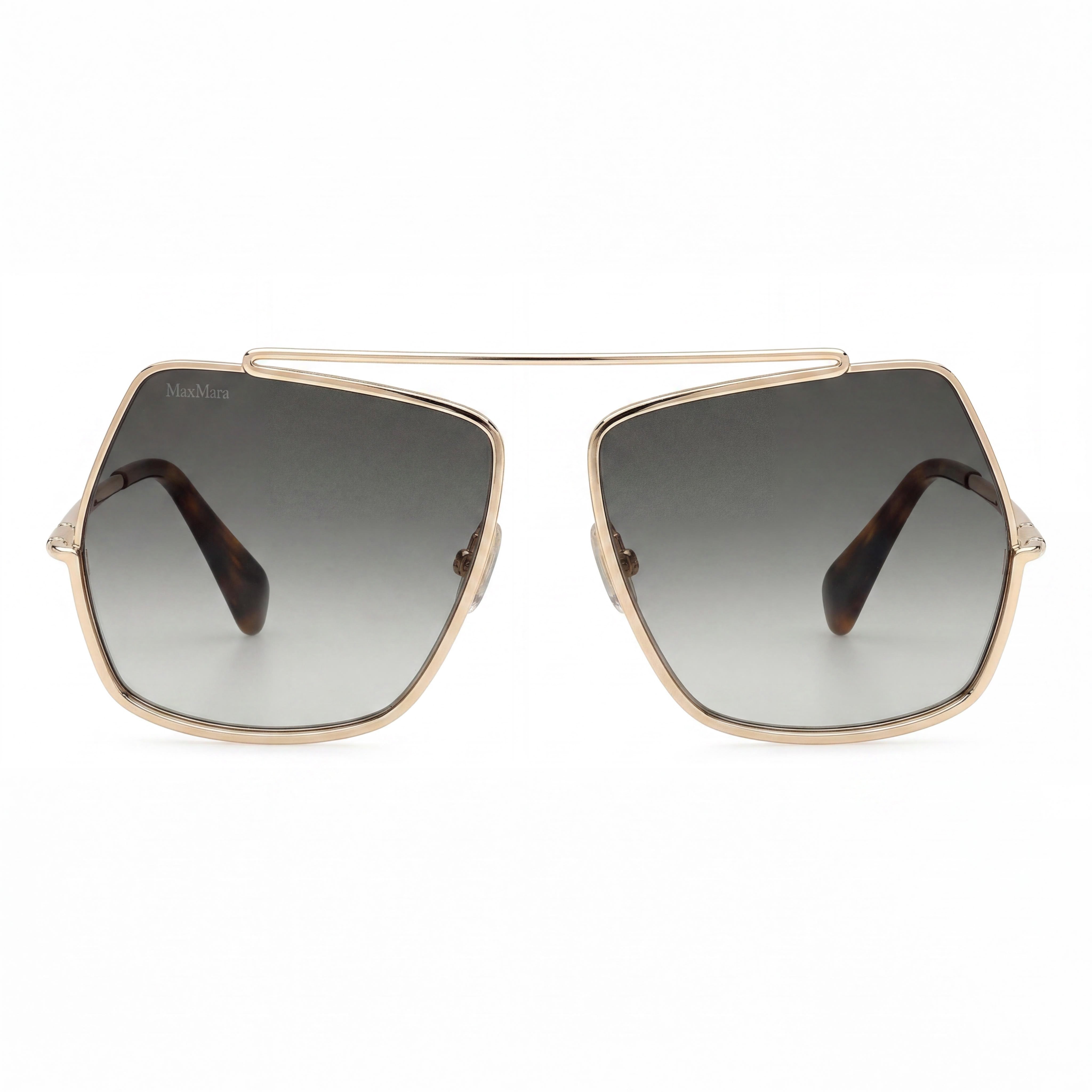 MaxMara MM0102 Women's Modern Metal Sunglasses, Shiny Pale Gold Frame, Gradient Green Non-Polarized Lenses 58mm, Photo 2