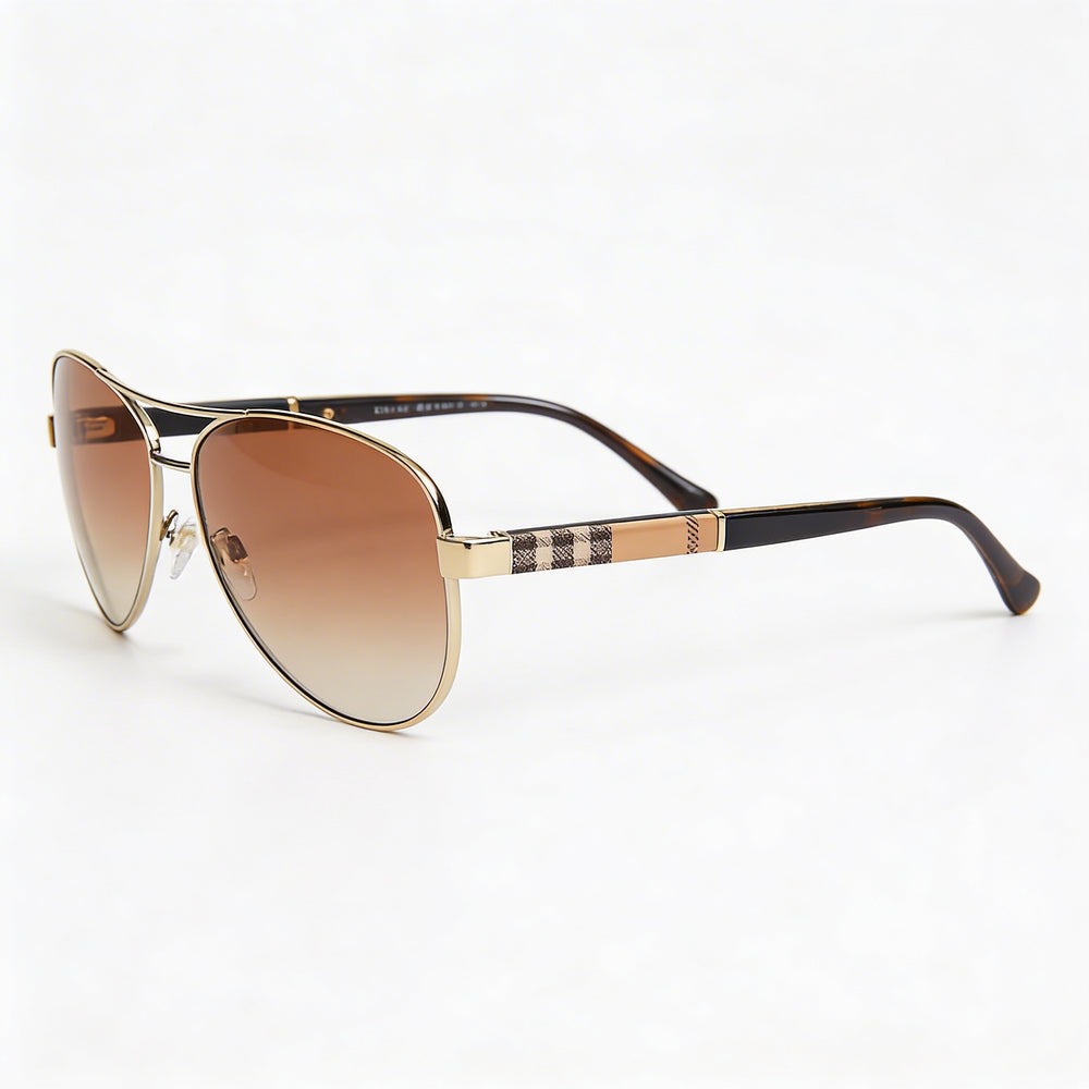 BURBERRY Gafas de sol casual unisex, montura de metal dorado claro, lentes degradadas marrones, protección UV 59-14-135