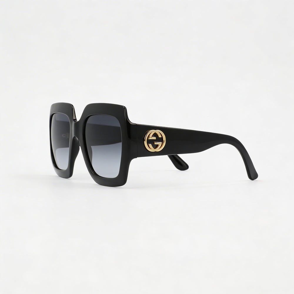 Gucci GG0053SN Unisex Shiny Black Composite Frame Sunglasses with Shaded Dark Grey Gradient Lenses 54mm