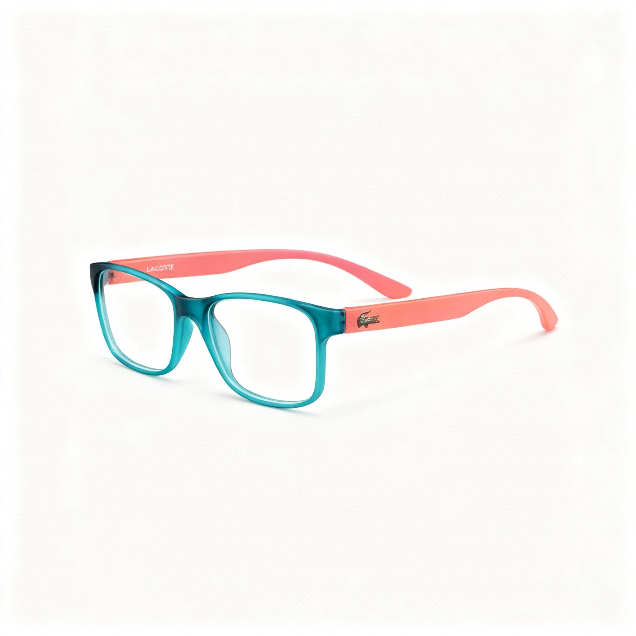 Lacoste L3804b Unisex Square Eyeglasses with Clear Non-Polarized Polycarbonate Lenses, Aqua Matte Star Phospho Plastic Frame, 51-16-135