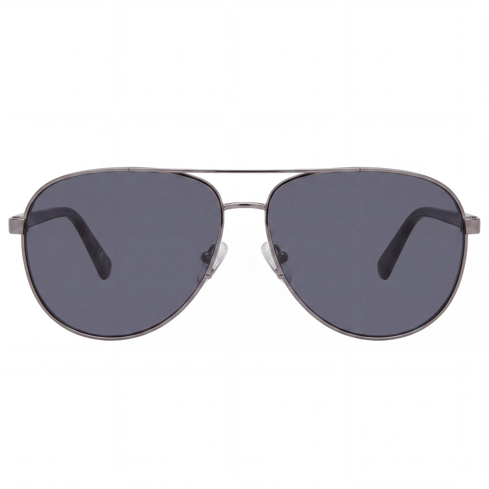 GUESS GU00140 Gafas de sol piloto con montura de metal brillante color plomo, lentes ahumadas con 100% protección UV 61mm