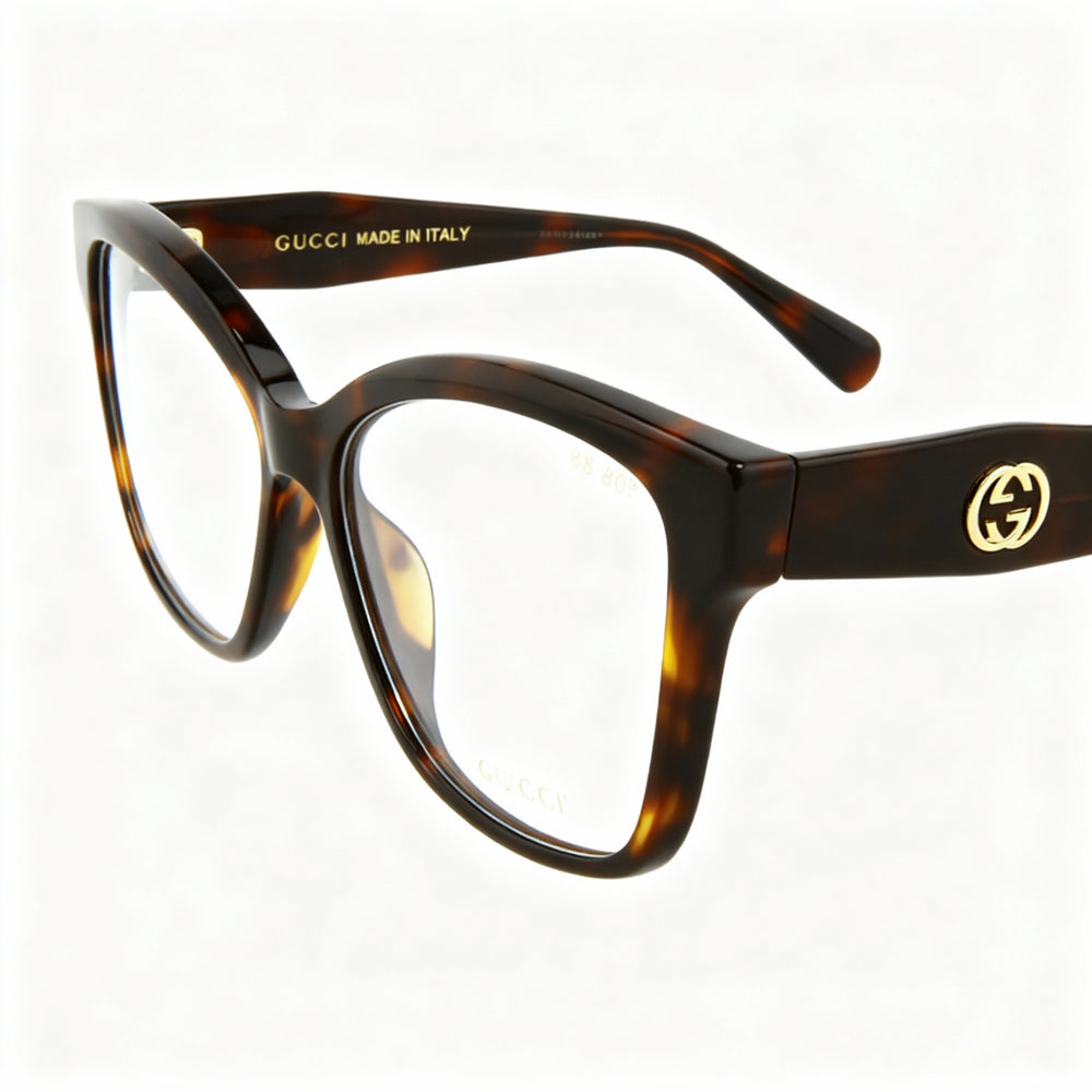 Gucci Square/Rectangle Women's Plastic Optical Frame in Havana Transparent, Size 53-15-140