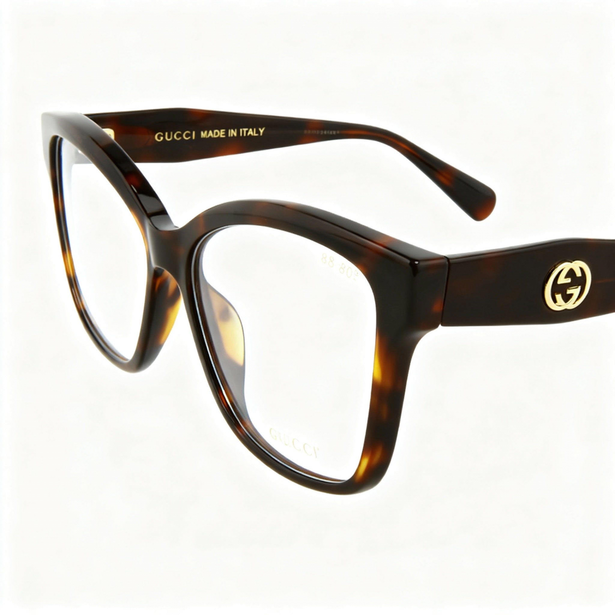 Gucci Square/Rectangle Women's Plastic Optical Frame in Havana Transparent, Size 53-15-140, Photo 3