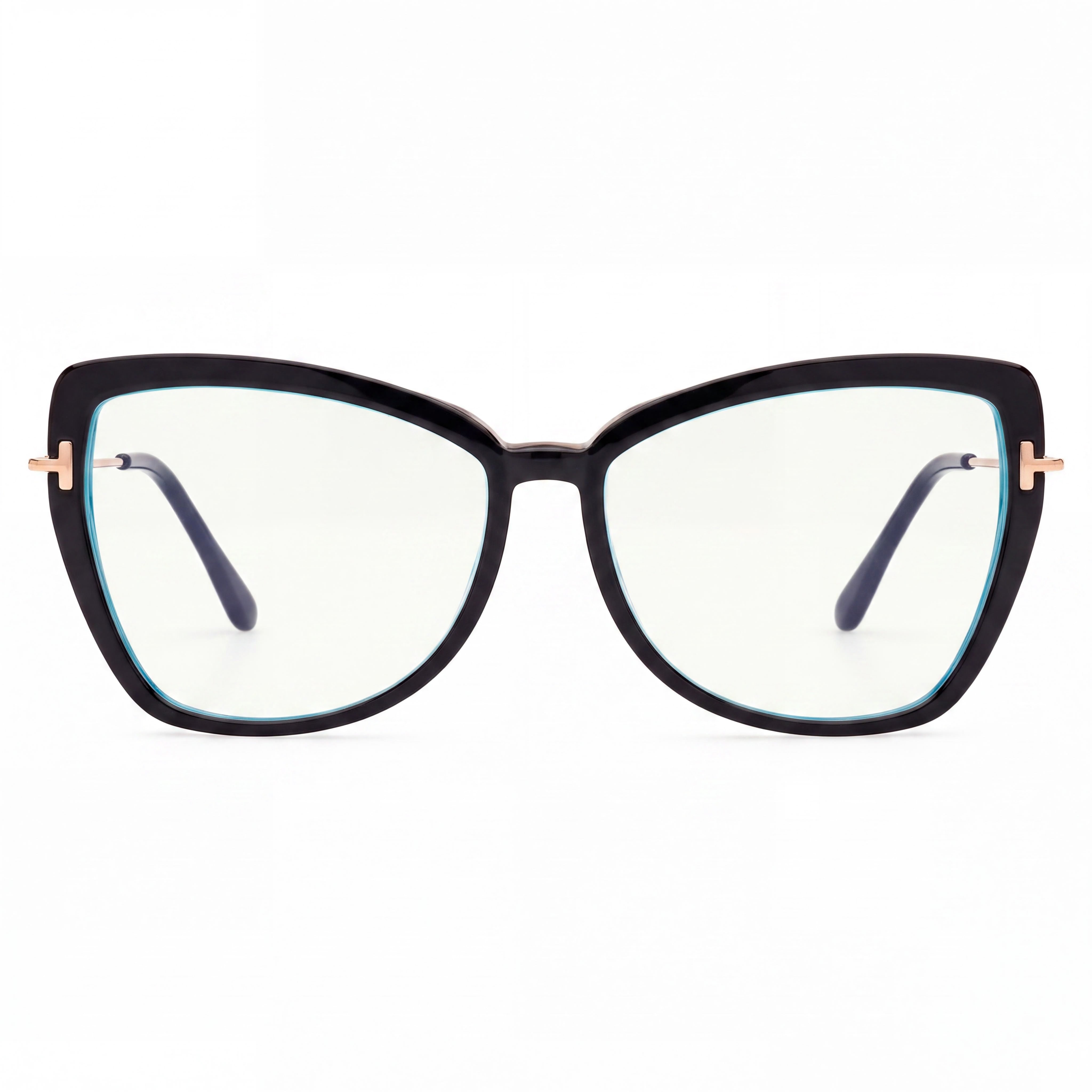 Gafas de plástico Tom Ford Ft5882-b para mujer con diseño de mariposa y bloqueo de luz azul, color negro y dorado pálido, 55 mm, Photo 2