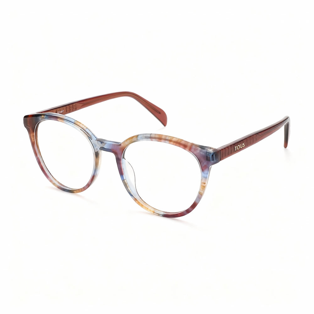 TOUS Classic Women's Cellulose Acetate Eyeglasses, Striped Red Azure Frame, Transparent Lenses, 51-18-135