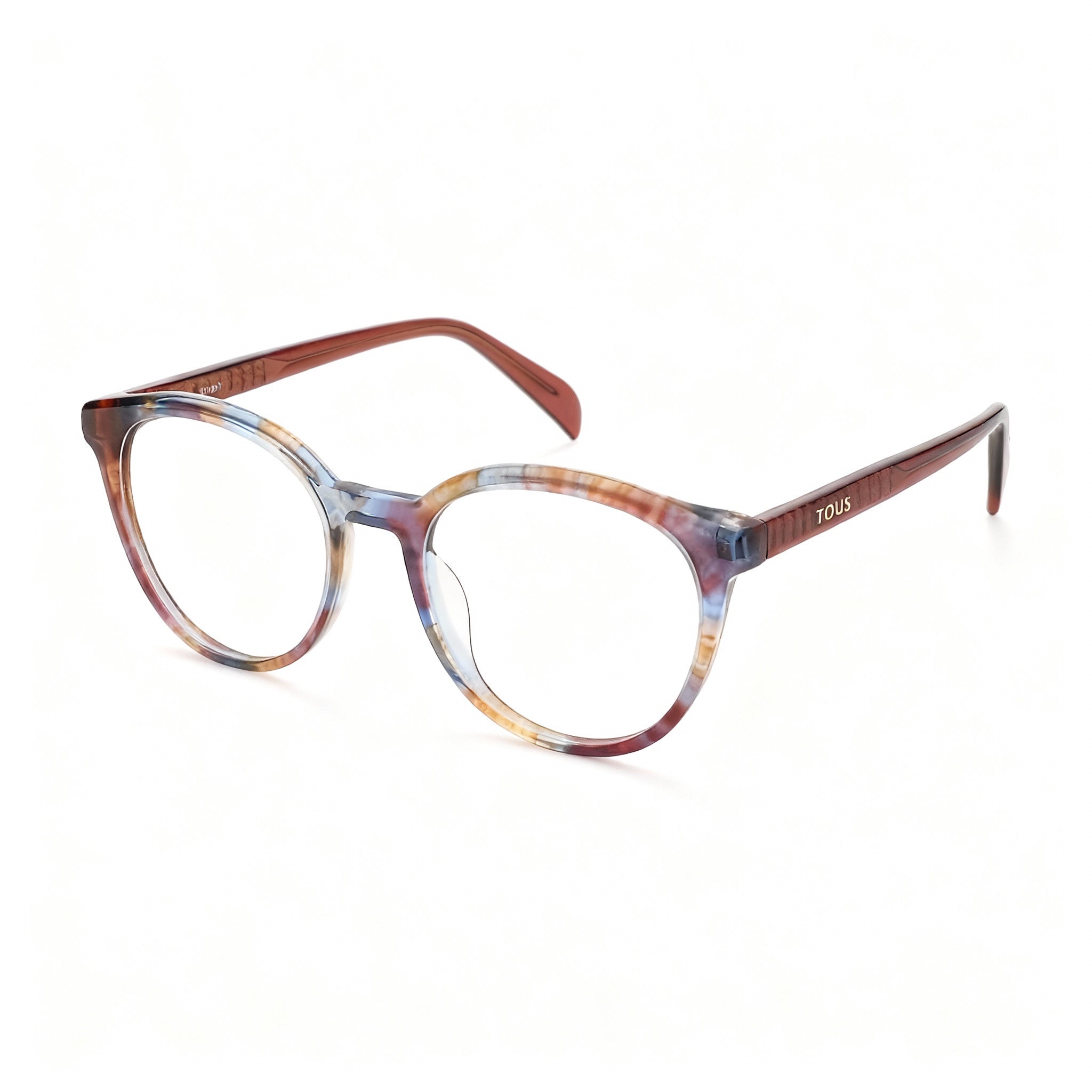 TOUS Classic Women's Cellulose Acetate Eyeglasses, Striped Red Azure Frame, Transparent Lenses, 51-18-135, Photo 3