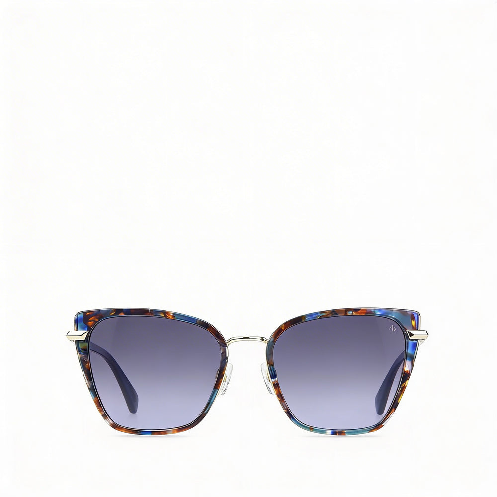 Gafas de sol clásicas Rag & Bone para mujer, con montura de plástico en azul Habana, lentes de policarbonato y protección UV, 56 mm.